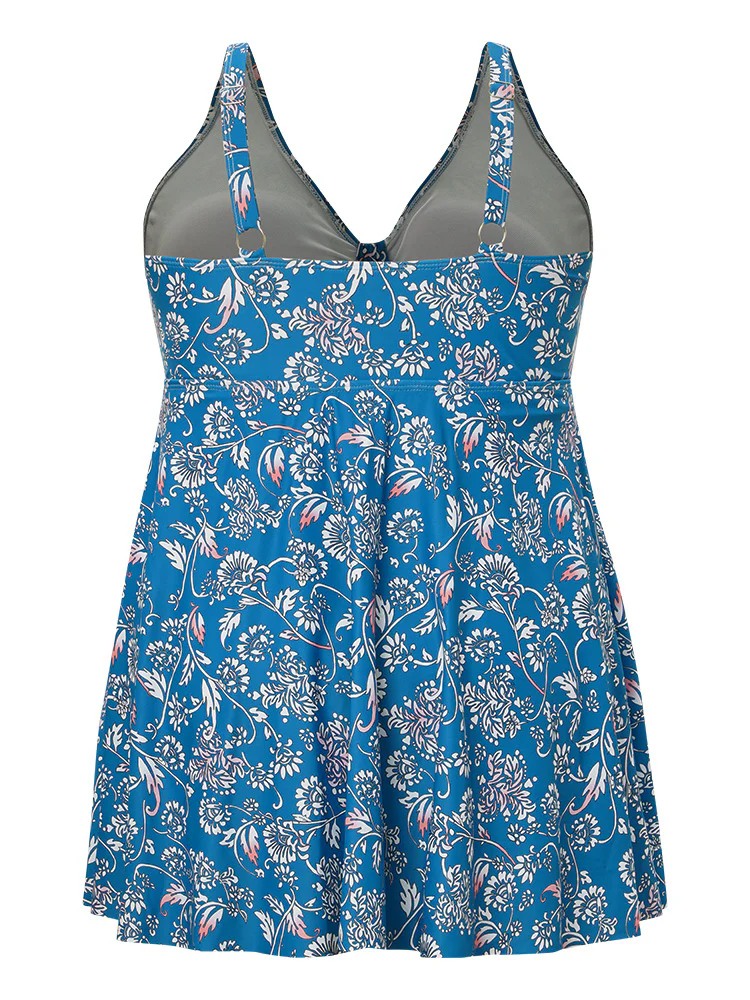 Floral Print Ruffle Hem Knot Front Ruched Swim Dress - Image 12