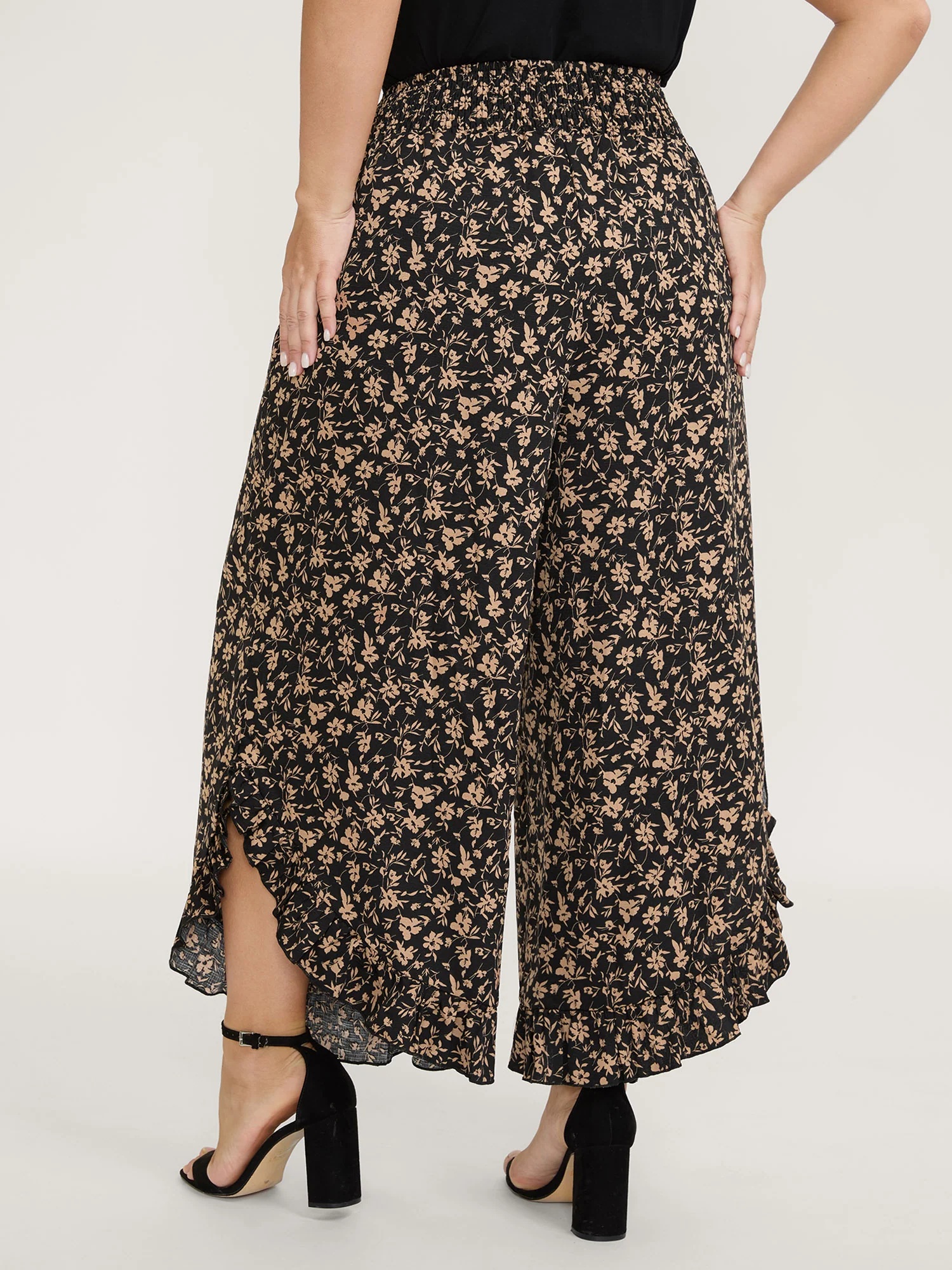 Floral Print Ruffled Asymmetrical Hem Pants - Image 5