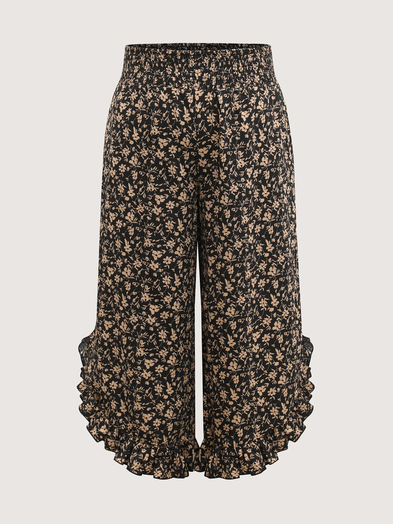 Floral Print Ruffled Asymmetrical Hem Pants - Image 8