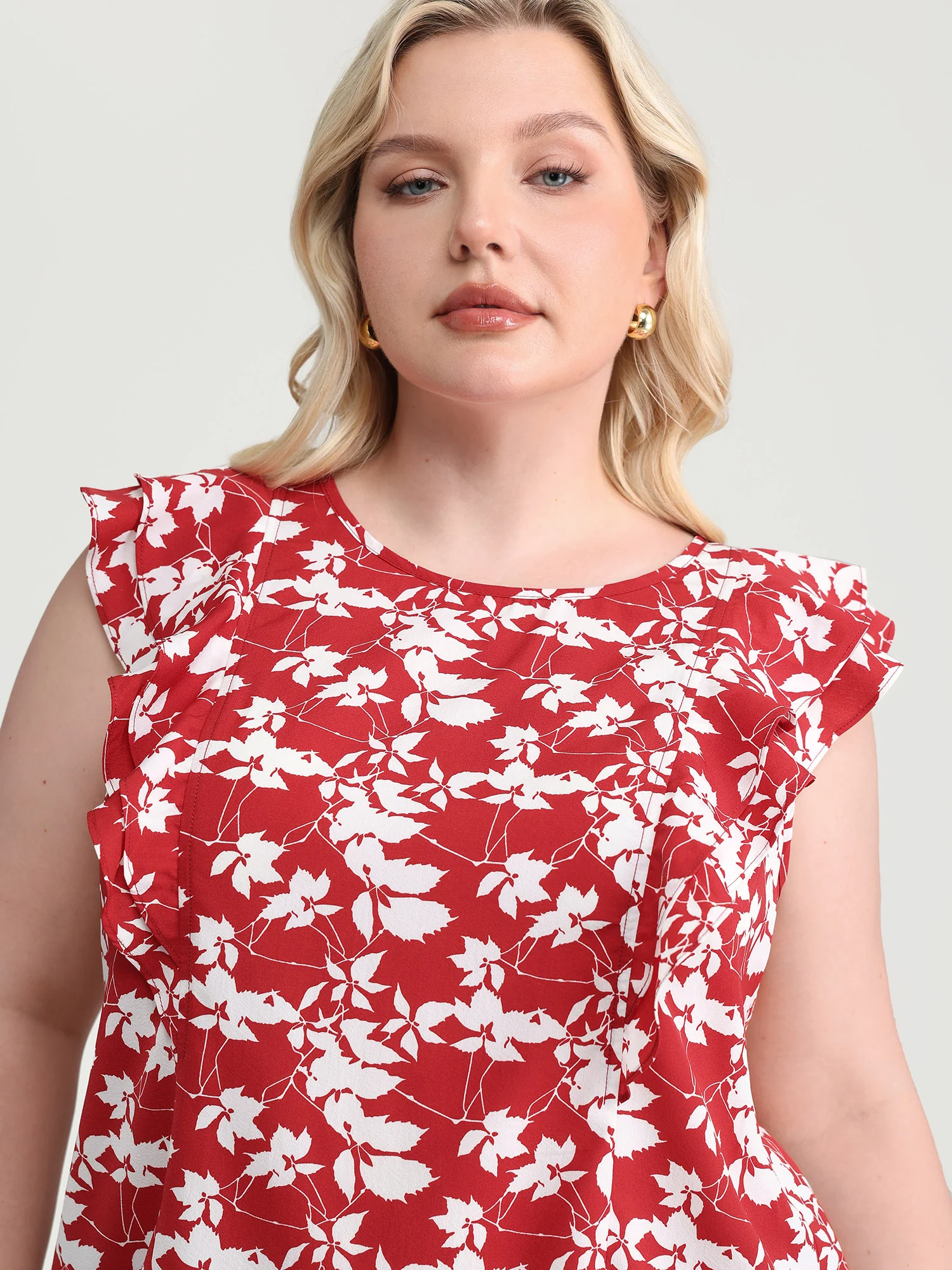 Floral Print Ruffled Cap Sleeve Blouse - Image 2