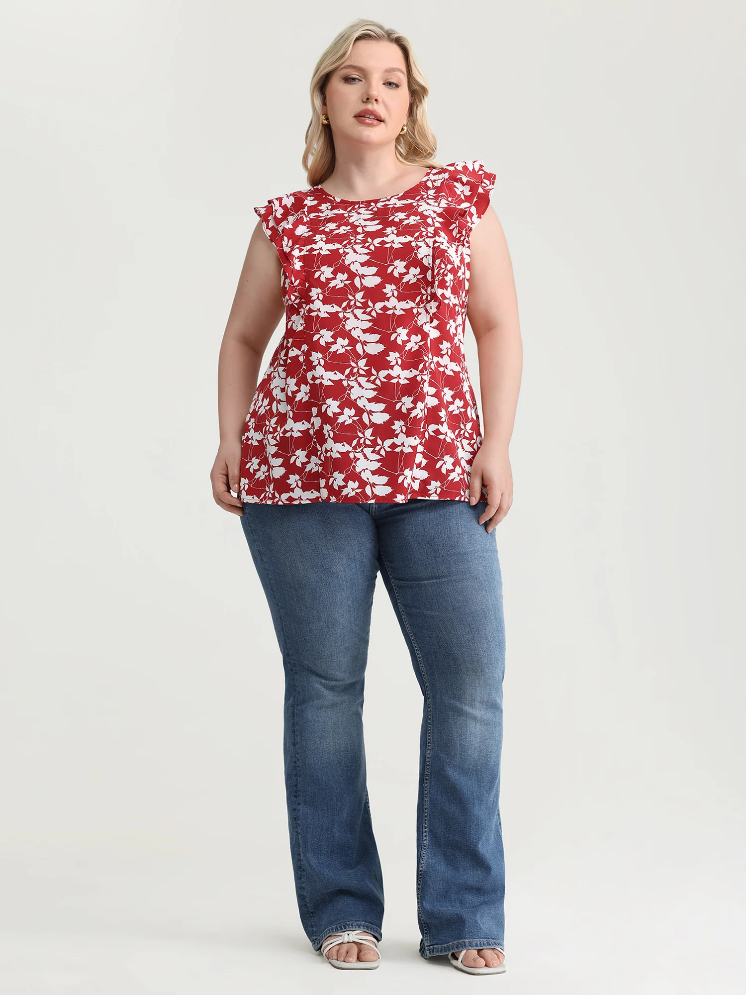 Floral Print Ruffled Cap Sleeve Blouse - Image 3