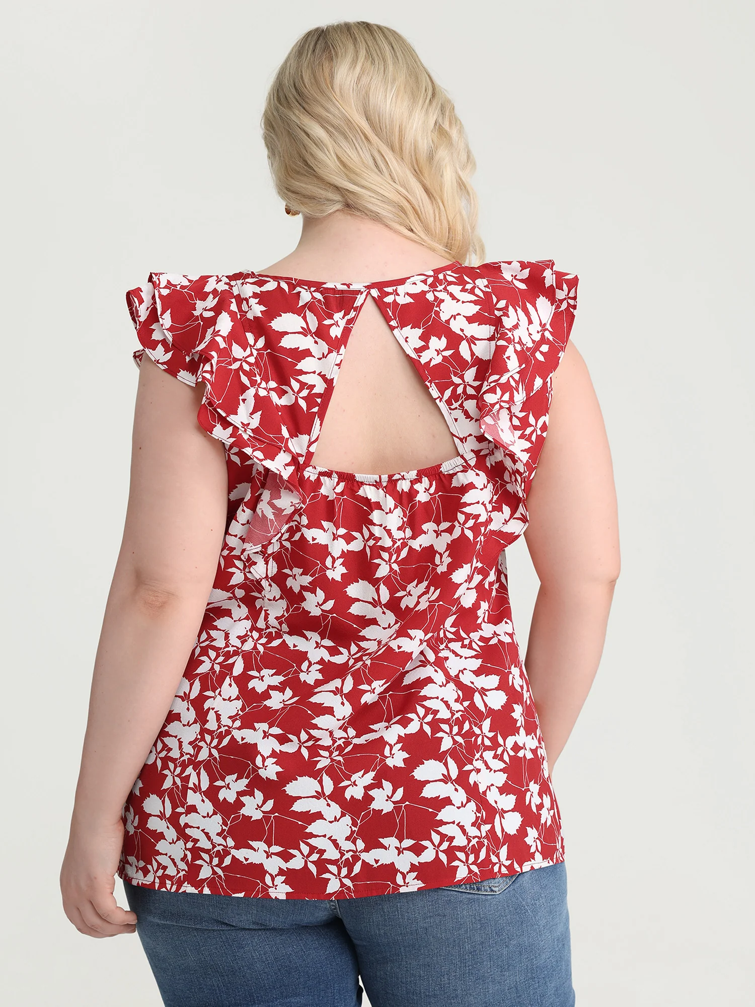 Floral Print Ruffled Cap Sleeve Blouse - Image 4