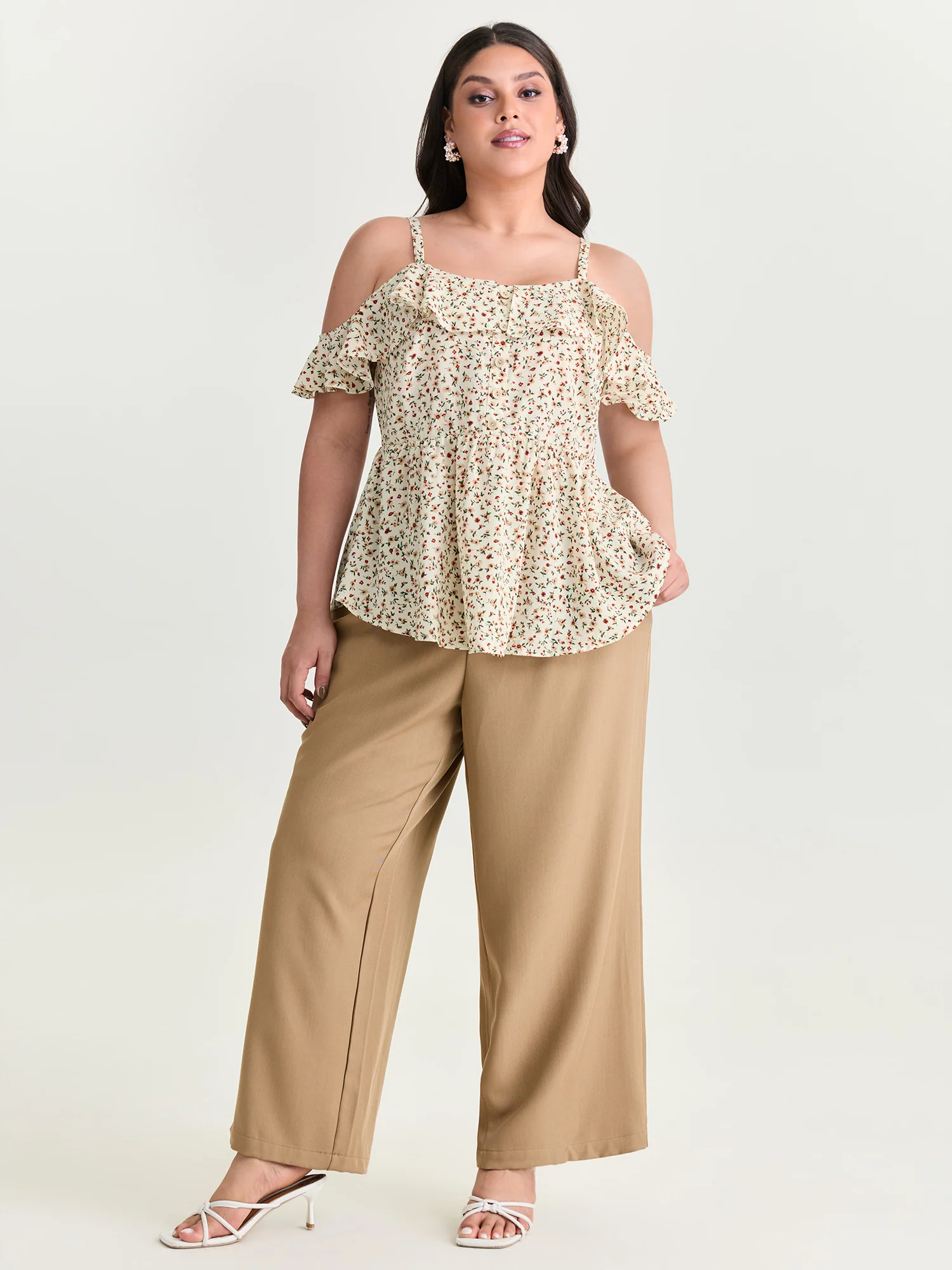 Floral Print Ruffled Cold Shoulder Blouse - Image 3