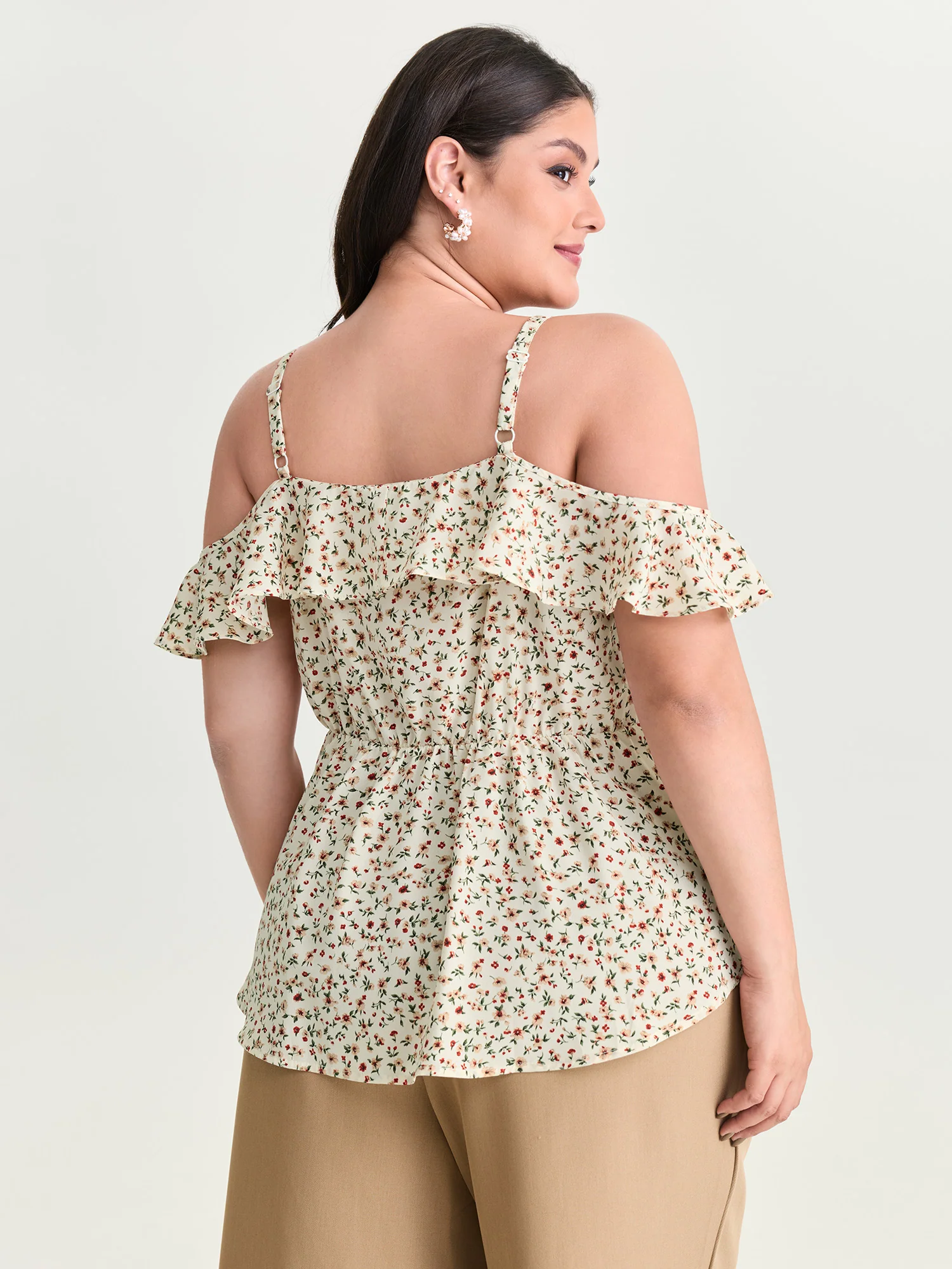 Floral Print Ruffled Cold Shoulder Blouse - Image 4