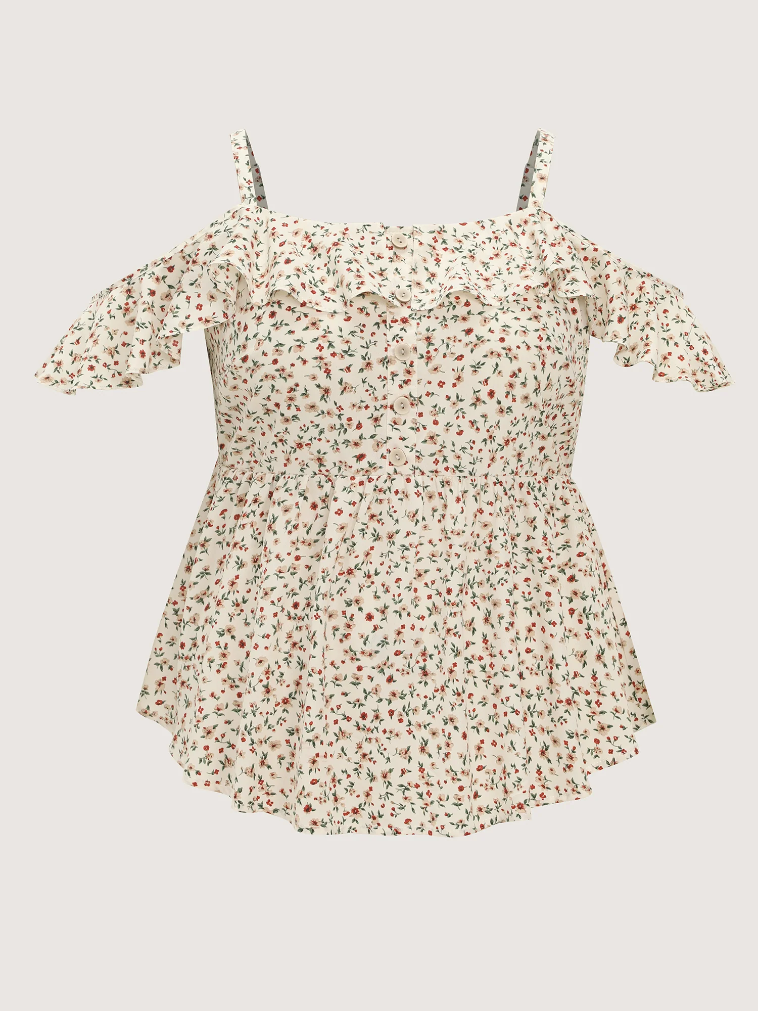 Floral Print Ruffled Cold Shoulder Blouse - Image 5