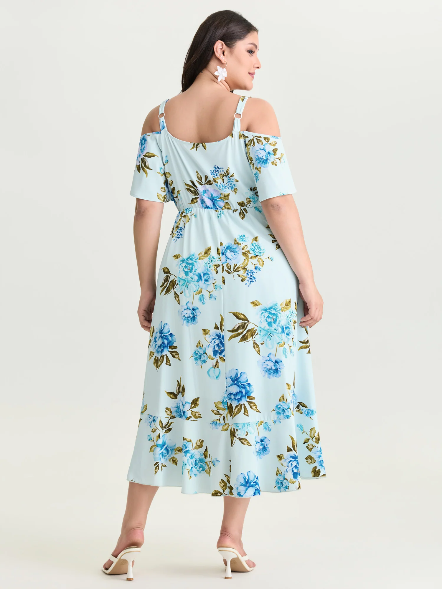 Floral Print Ruffled Cold-Shoulder Midi Dress - Image 3