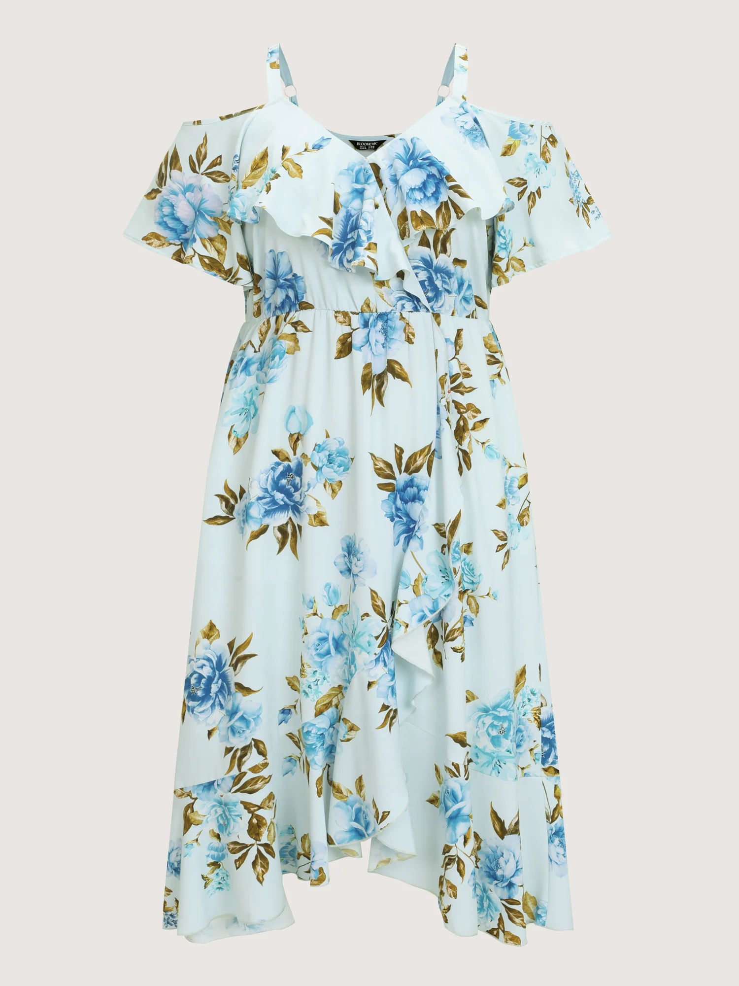 Floral Print Ruffled Cold-Shoulder Midi Dress - Image 6
