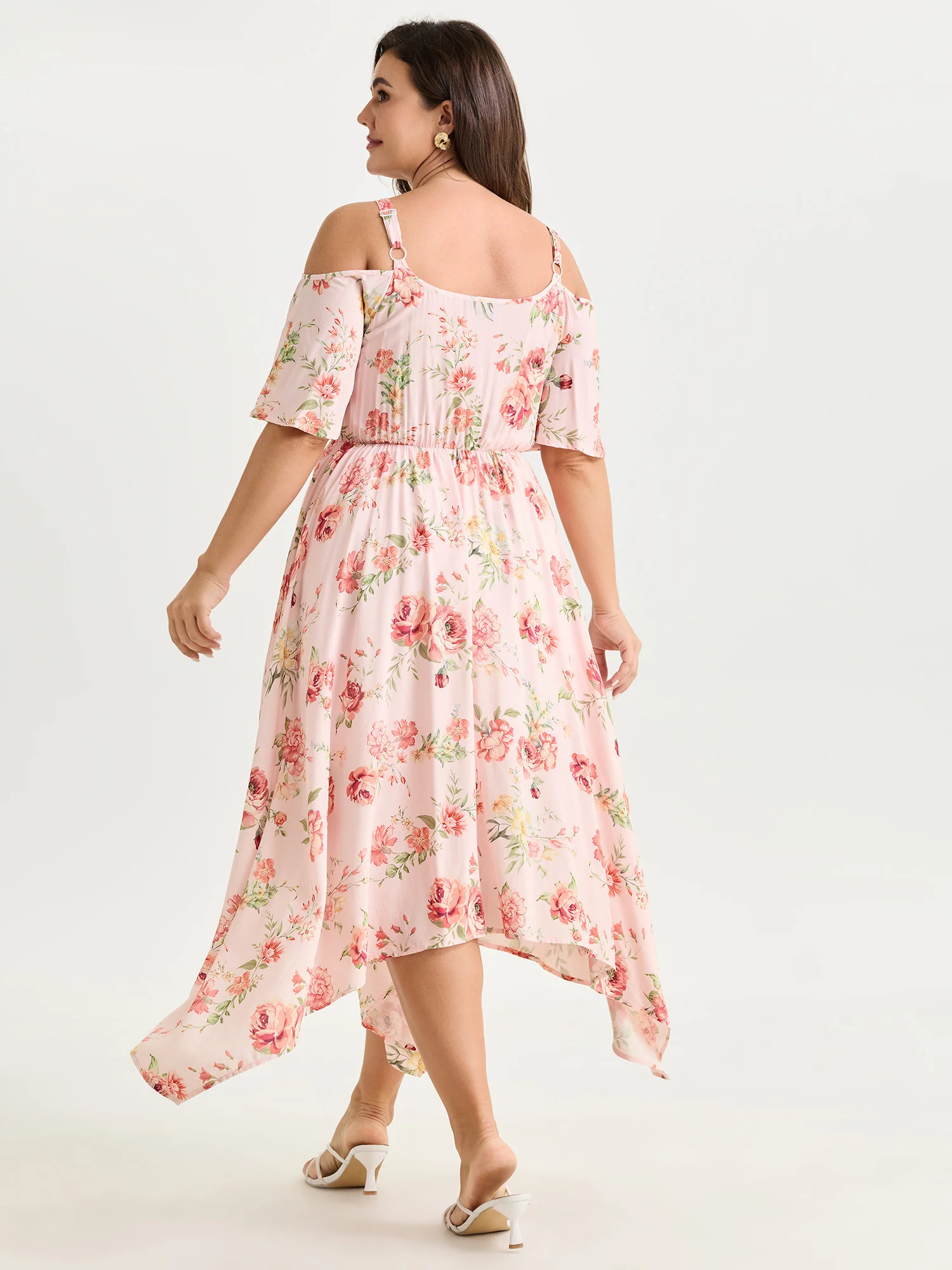 Floral Print Ruffled Cold-Shoulder Midi Dress - Image 3