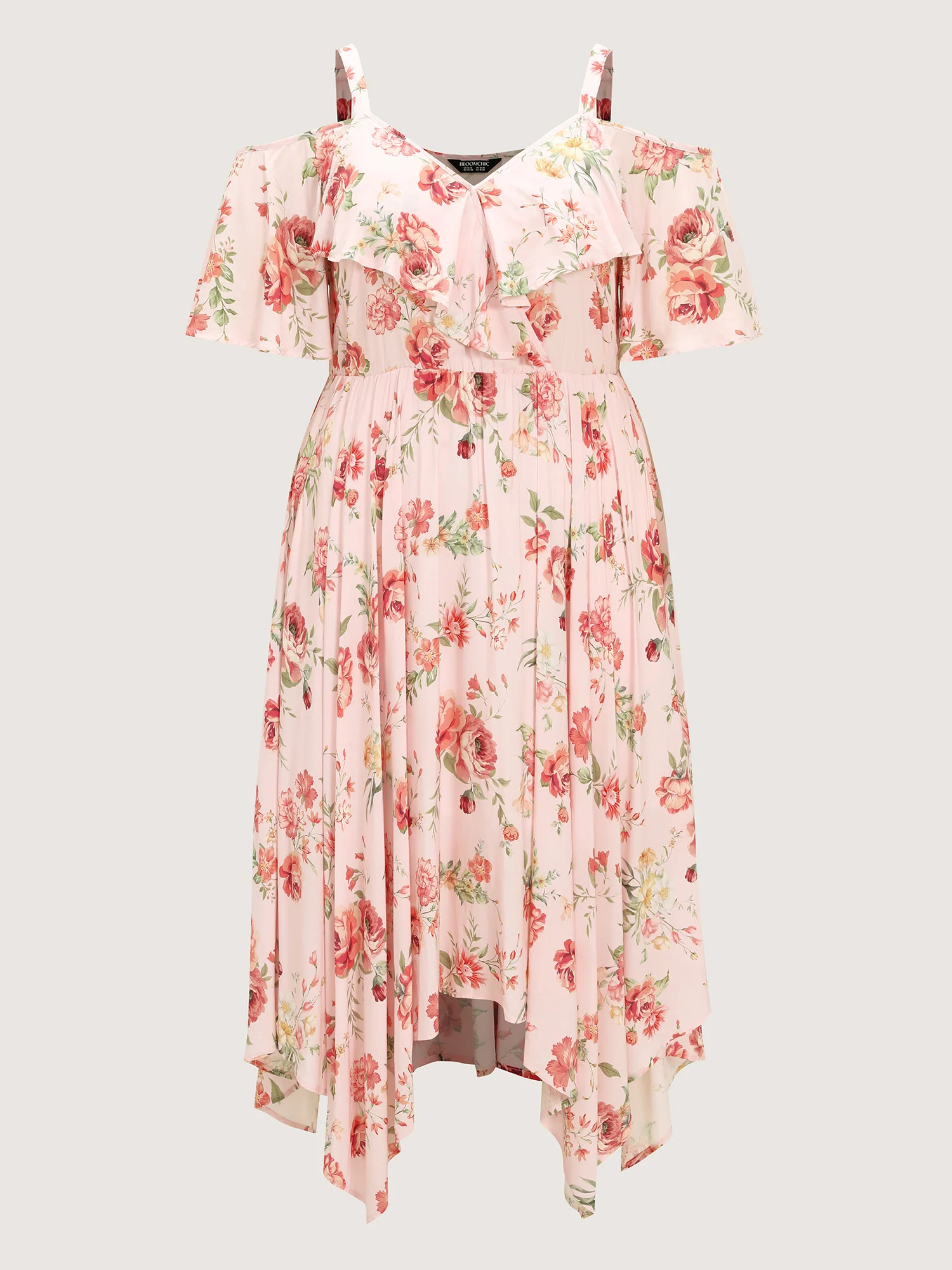 Floral Print Ruffled Cold-Shoulder Midi Dress - Image 6