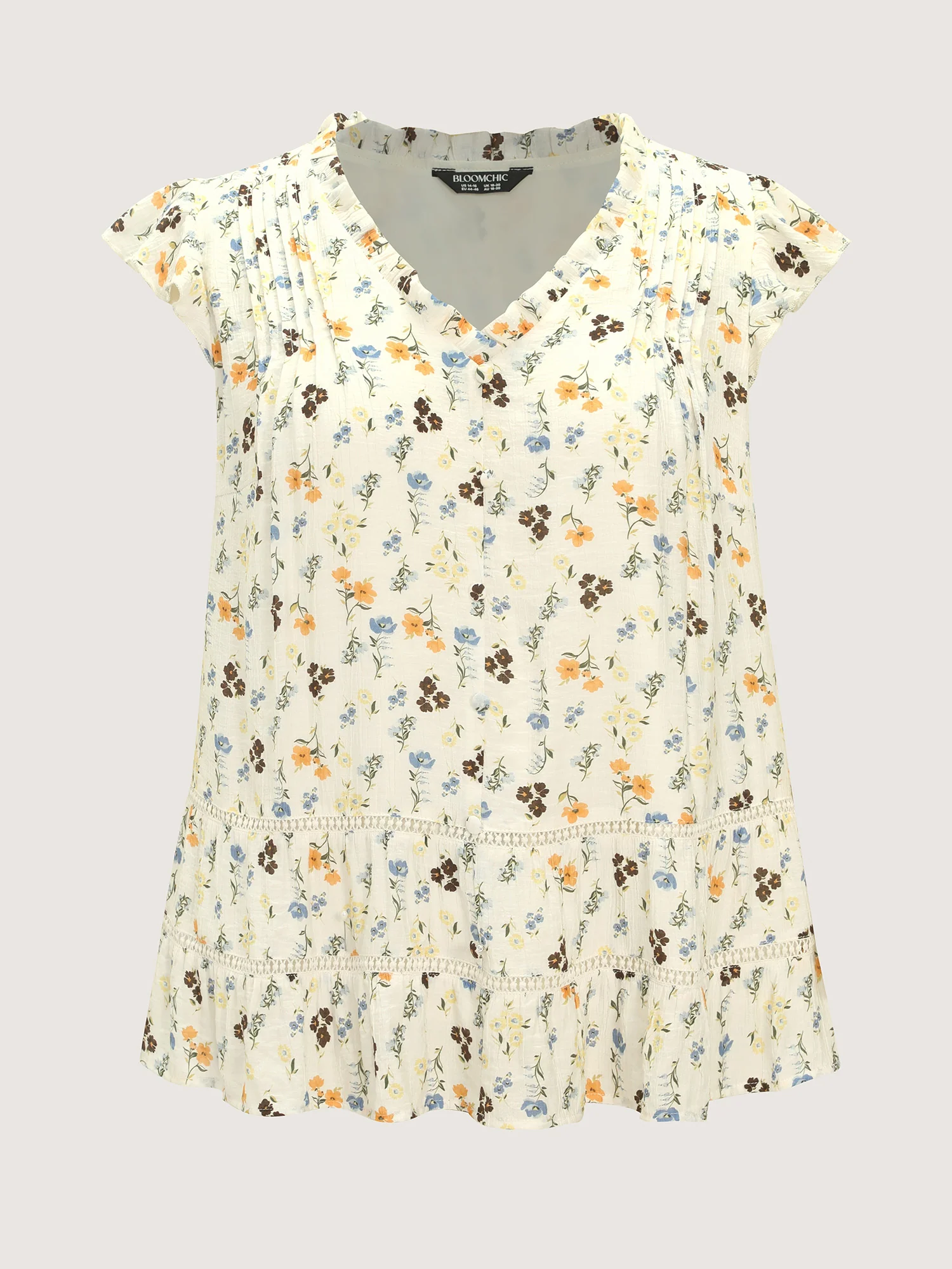 Floral Print Ruffled Detail Lace Blouse - Image 7