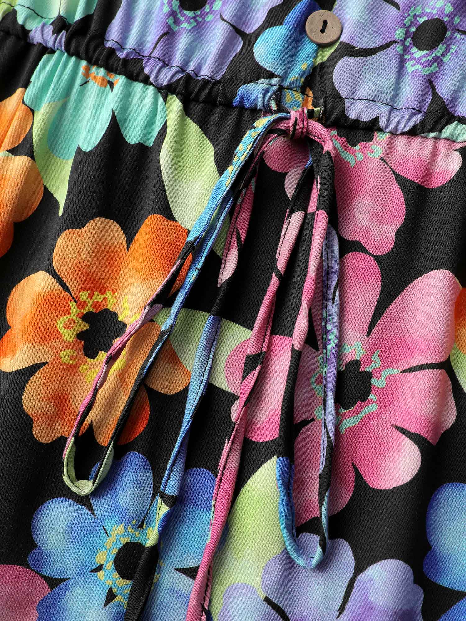Floral Print Ruffled Drawstring Pockets Midi Dress - Image 5