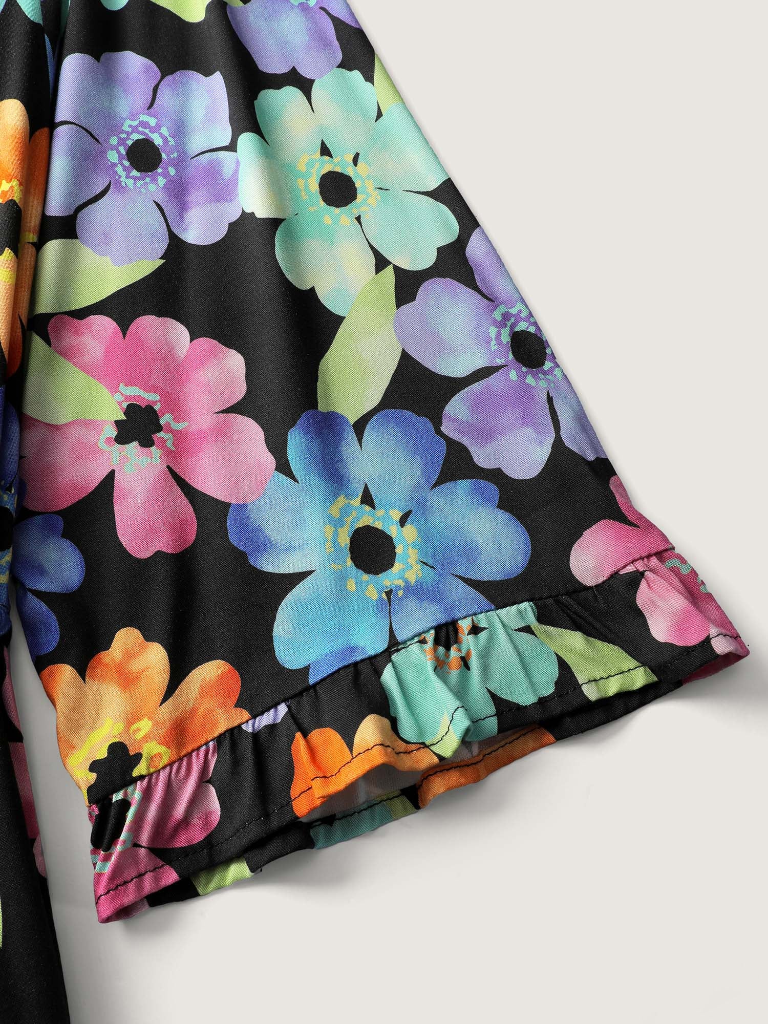 Floral Print Ruffled Drawstring Pockets Midi Dress - Image 6