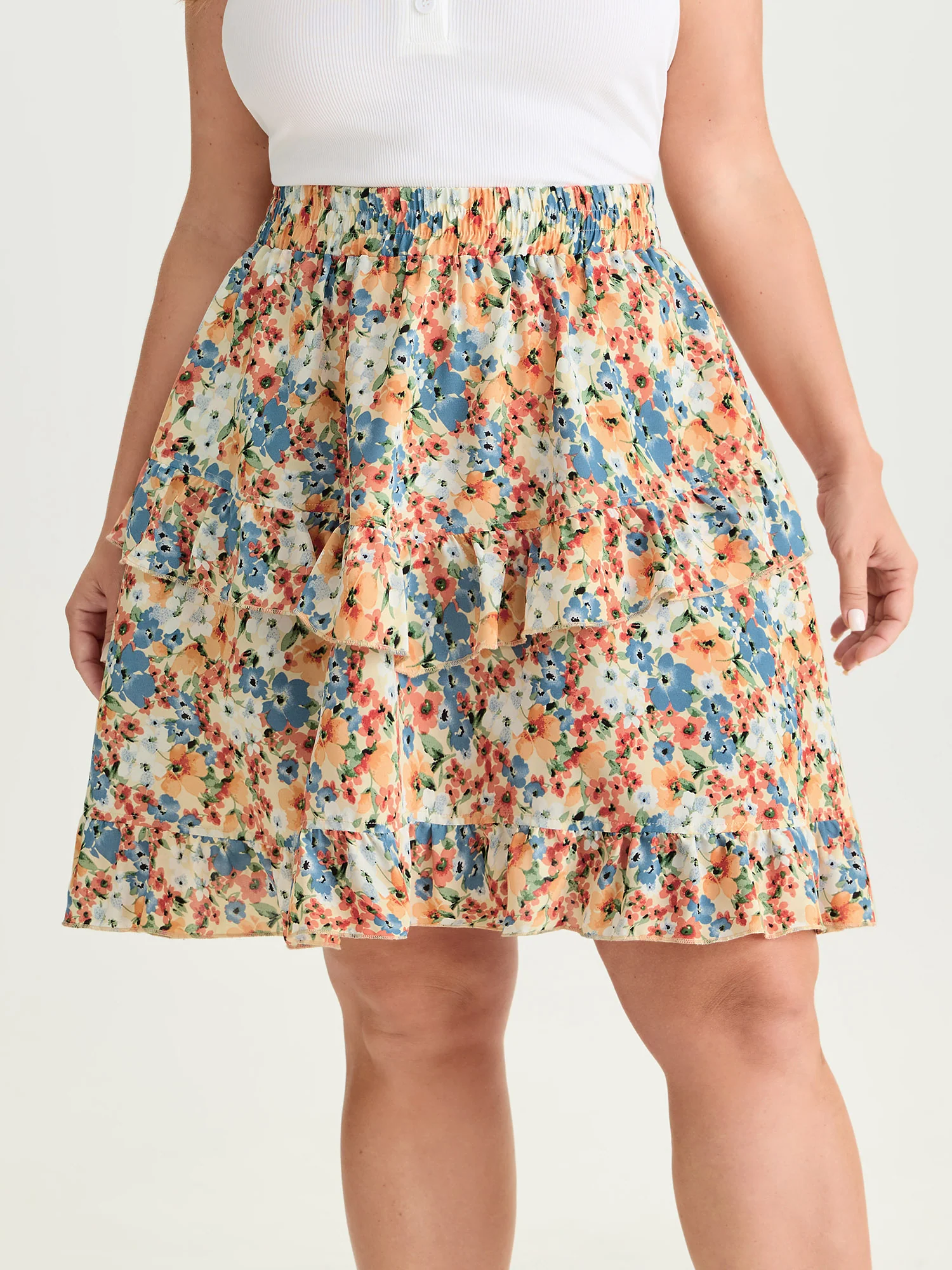 Floral Print Ruffled Edge Mini Skirt - Image 2