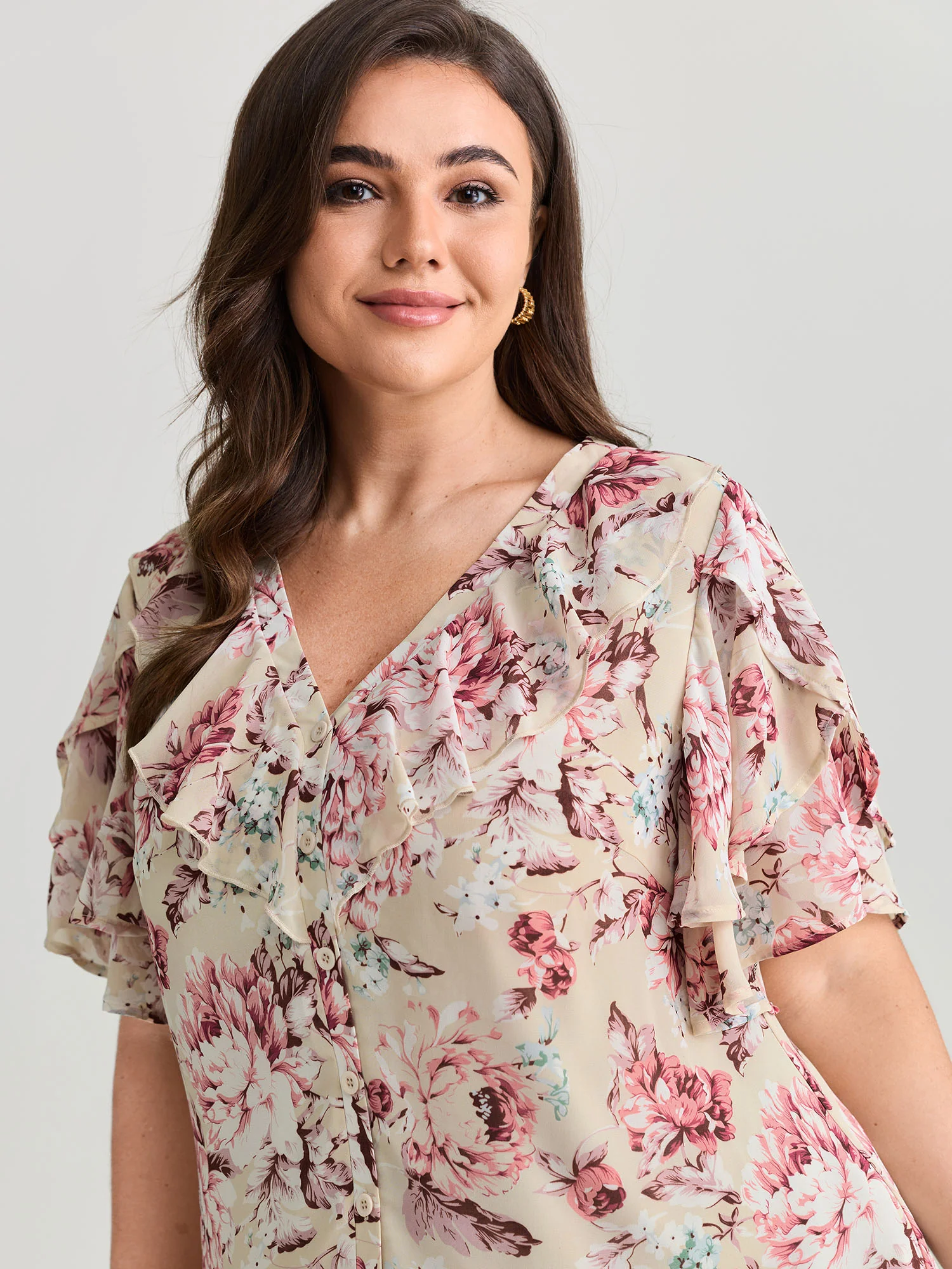 Floral Print Ruffled Edges Blouse - Image 11