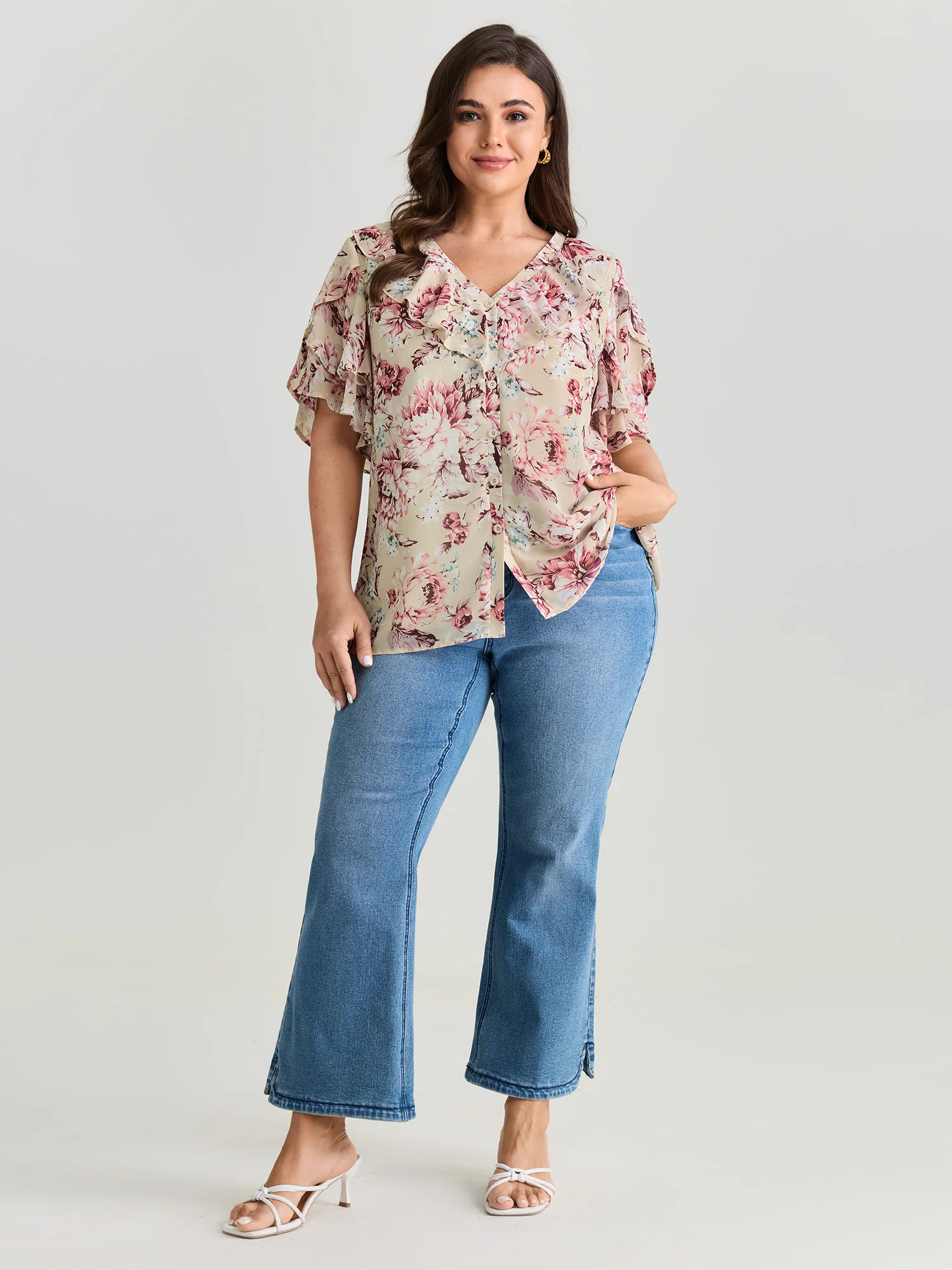 Floral Print Ruffled Edges Blouse - Image 12