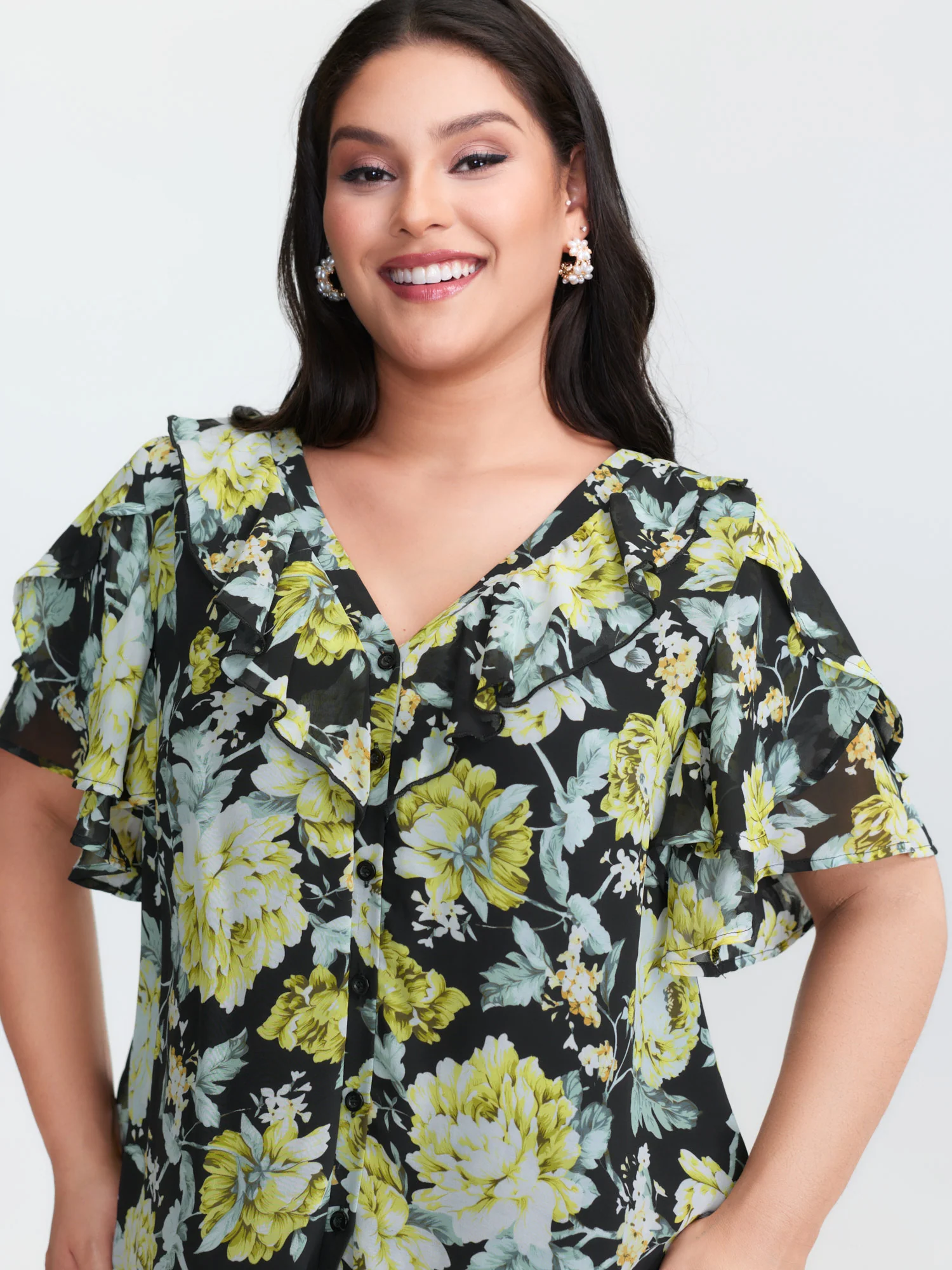 Floral Print Ruffled Edges Blouse - Image 2