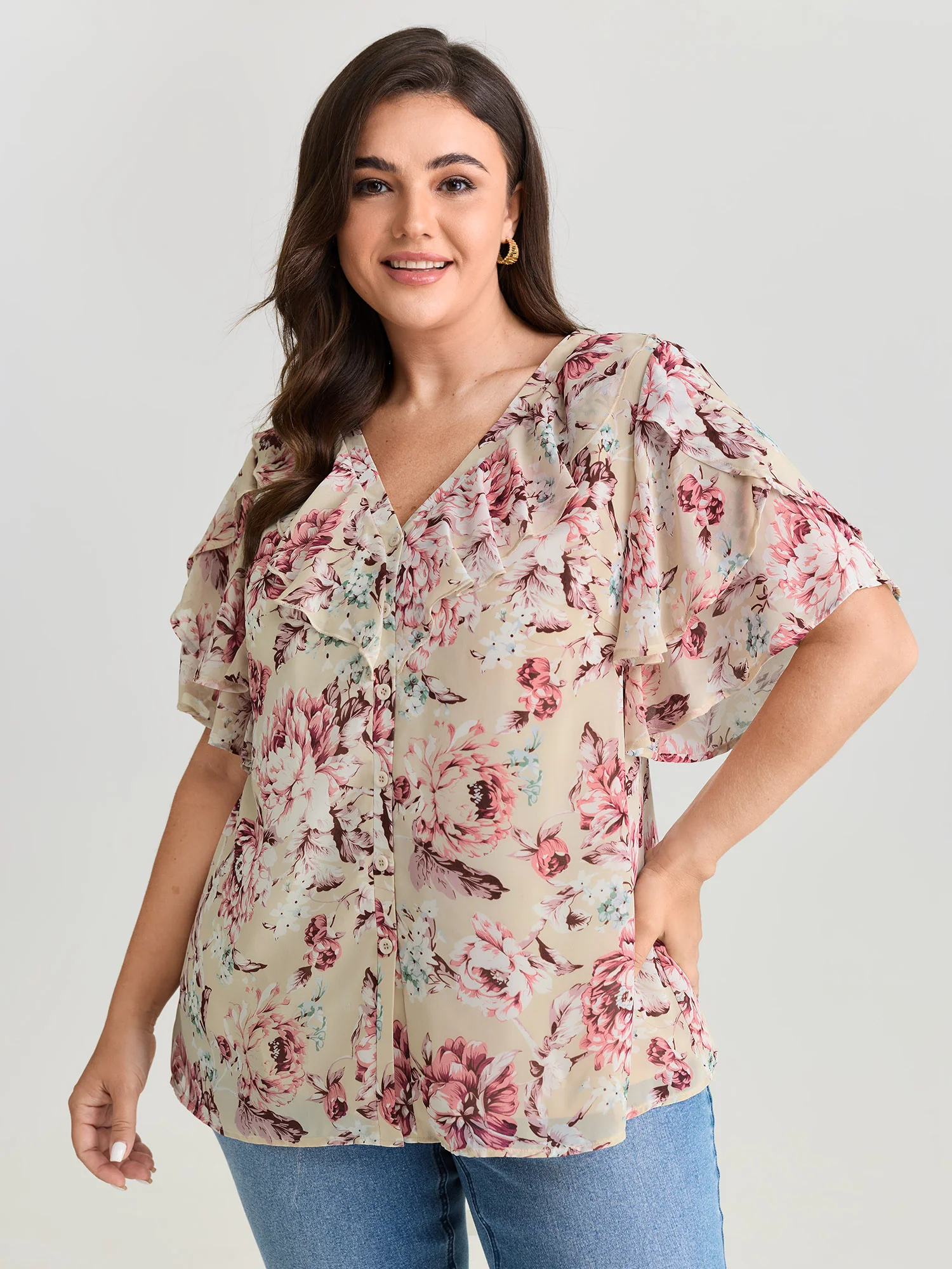 Floral Print Ruffled Edges Blouse - Image 9