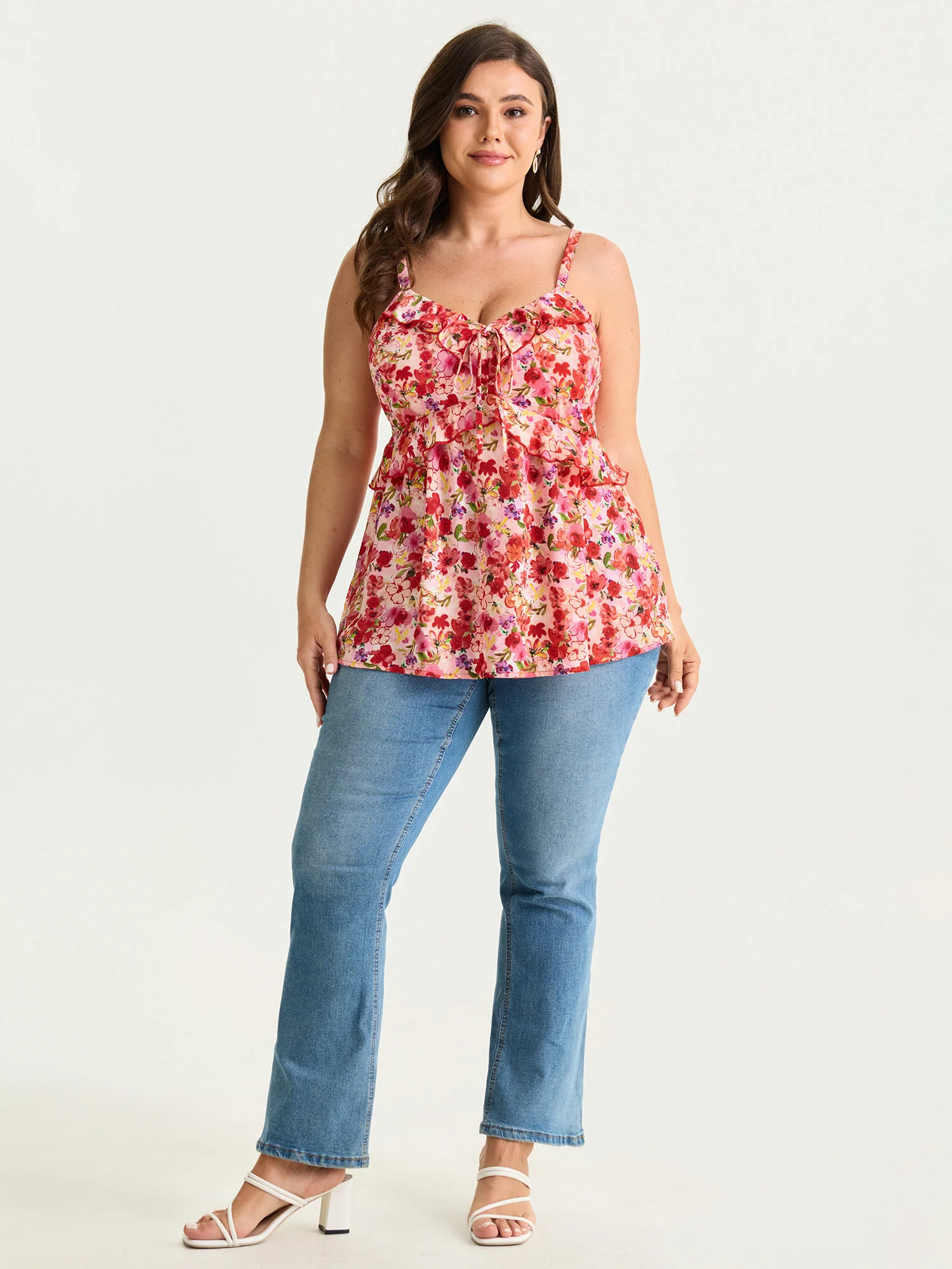 Floral Print Ruffled Edges Tank Top - Image 3