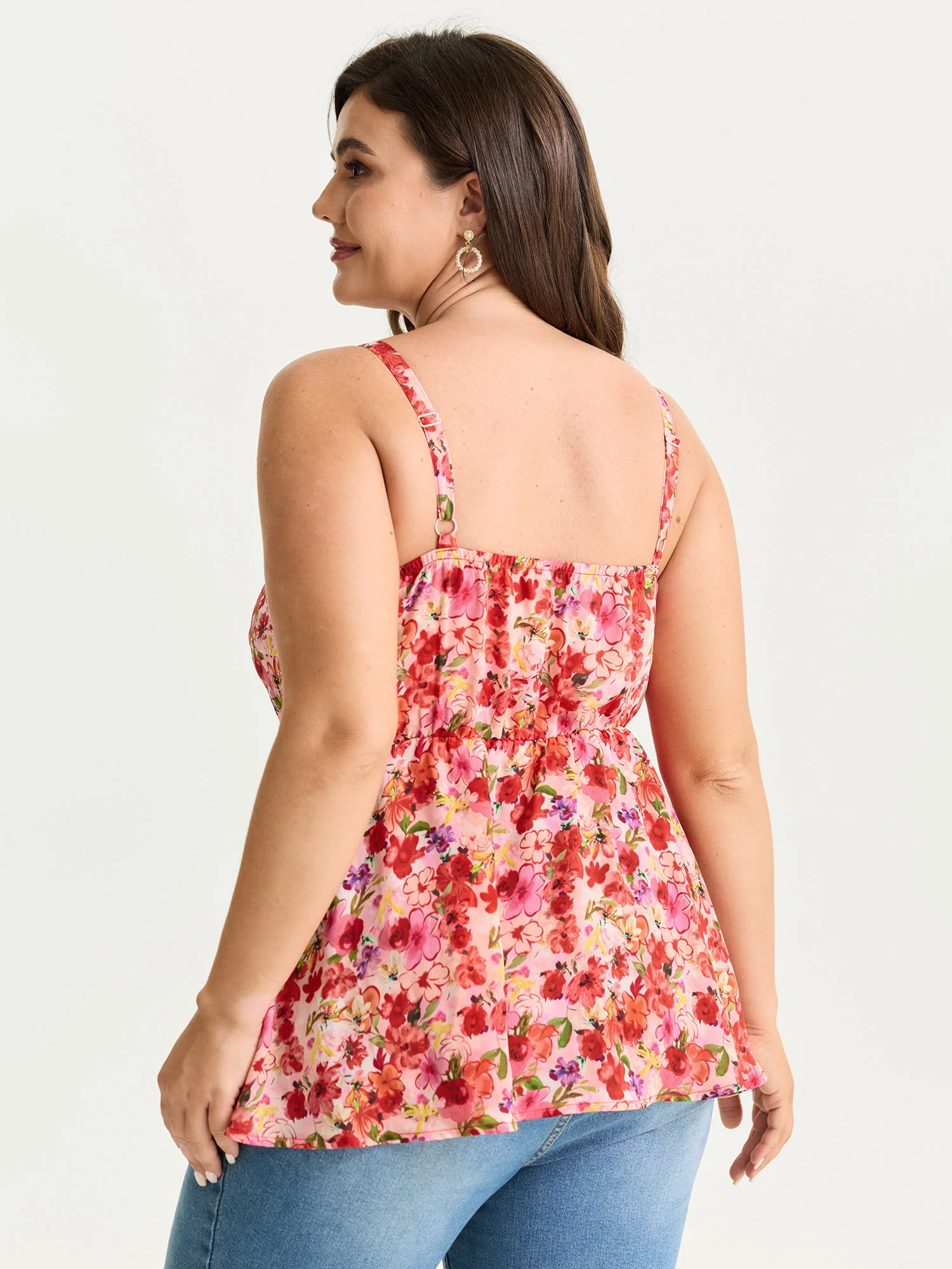 Floral Print Ruffled Edges Tank Top - Image 4