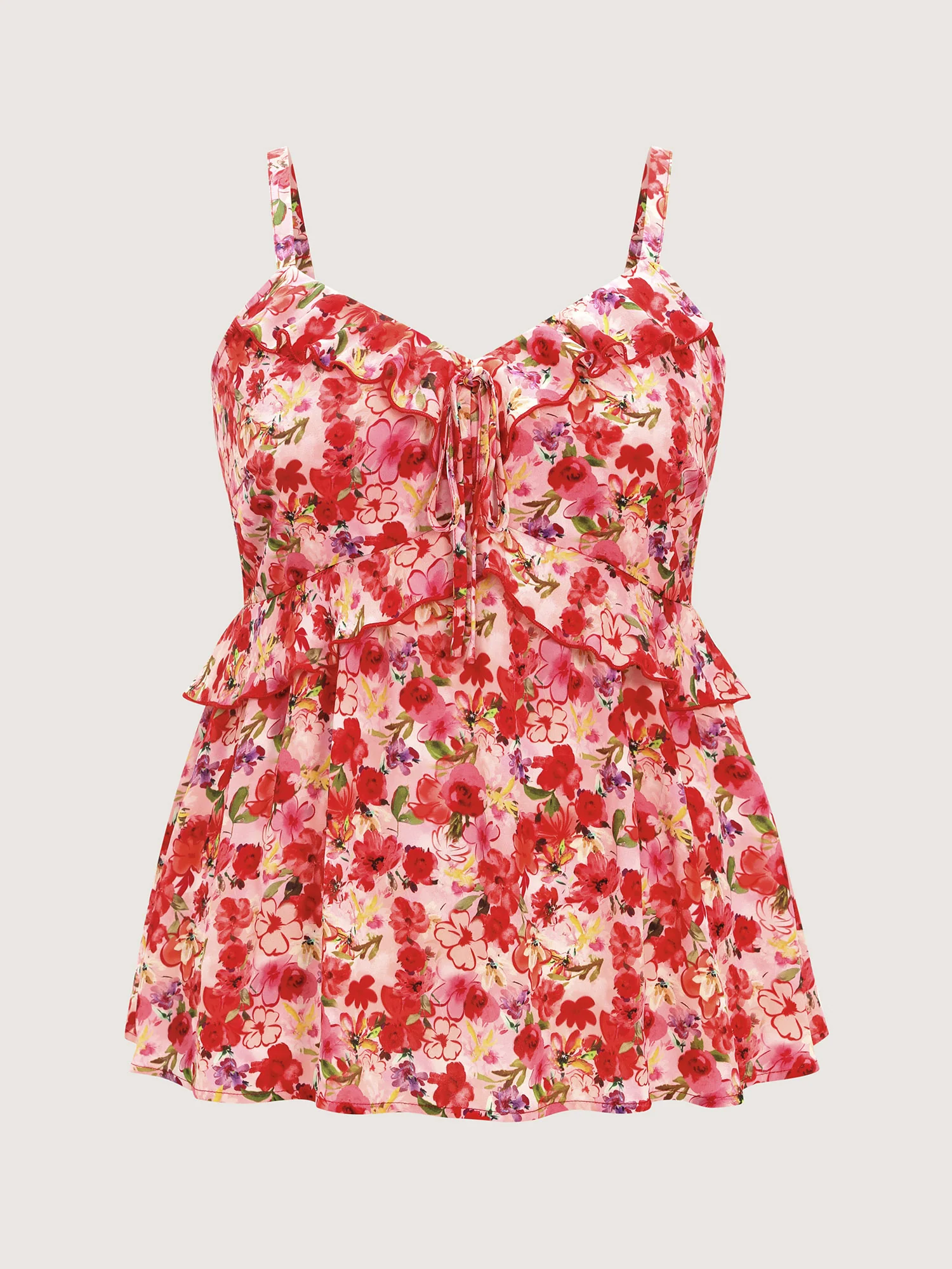 Floral Print Ruffled Edges Tank Top - Image 6