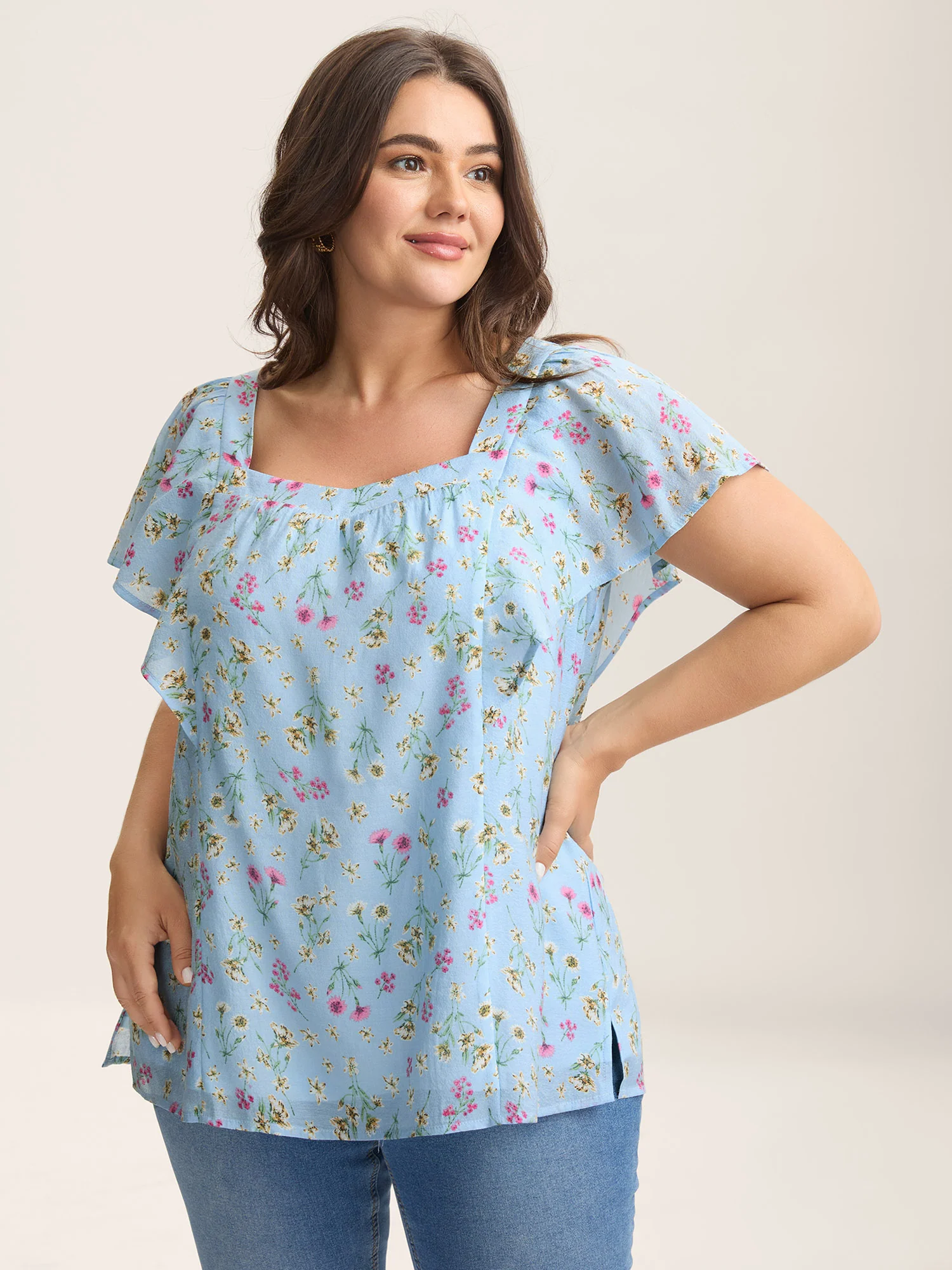 Floral Print Ruffled Flowy Blouse - Image 2