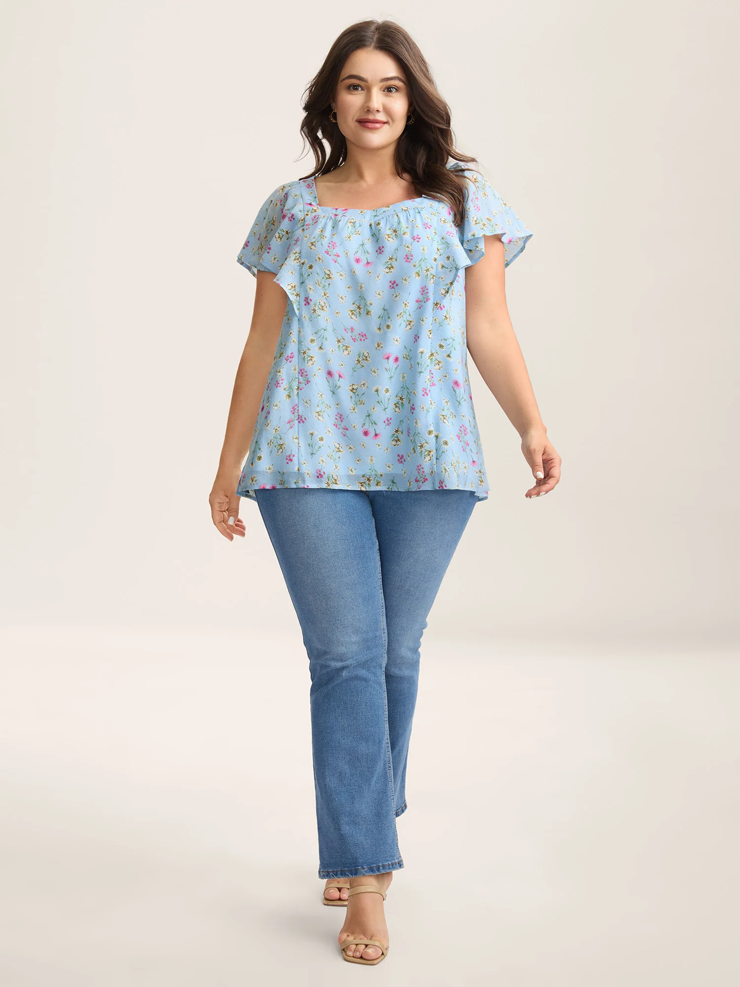 Floral Print Ruffled Flowy Blouse - Image 3