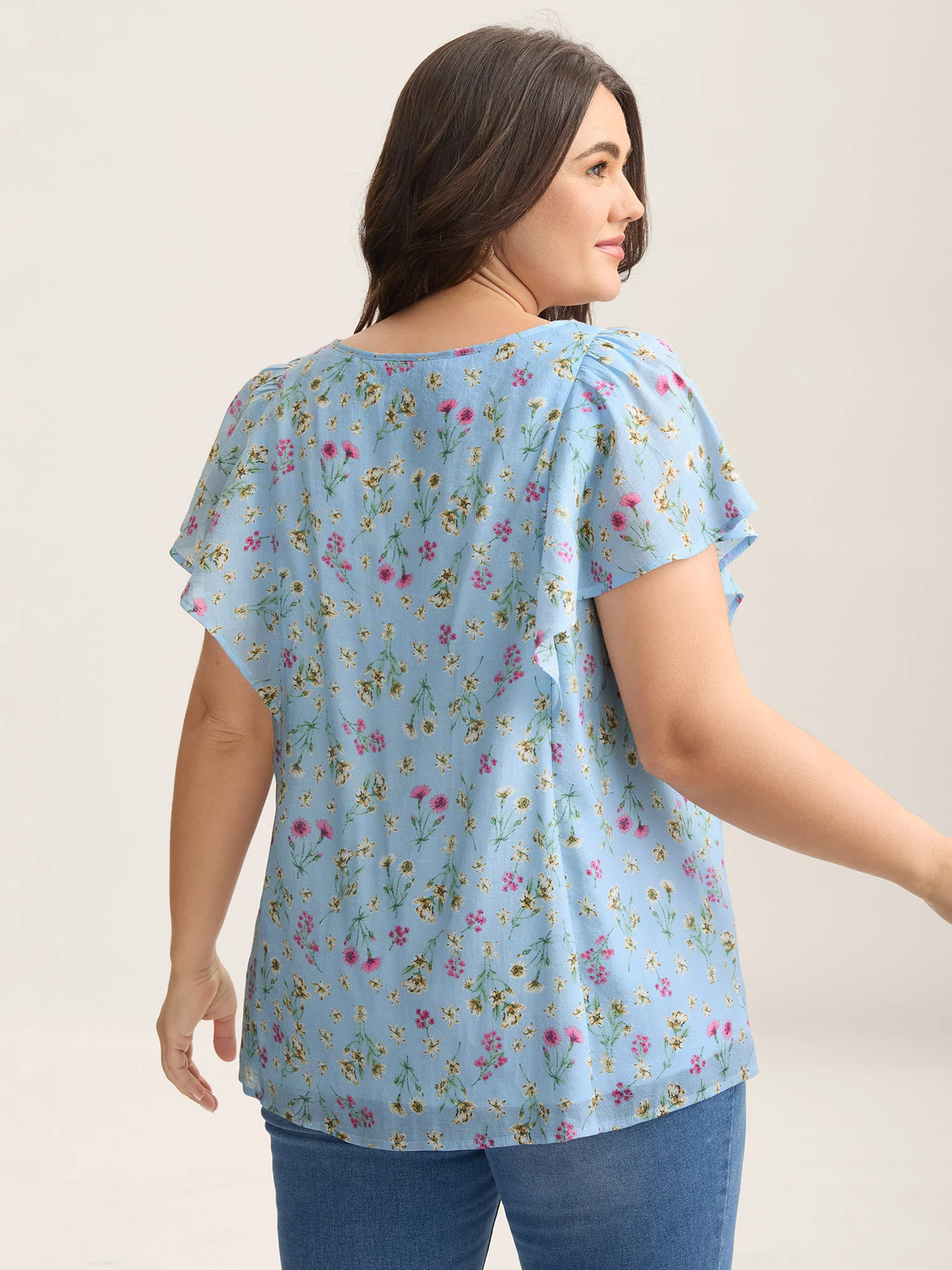 Floral Print Ruffled Flowy Blouse - Image 4