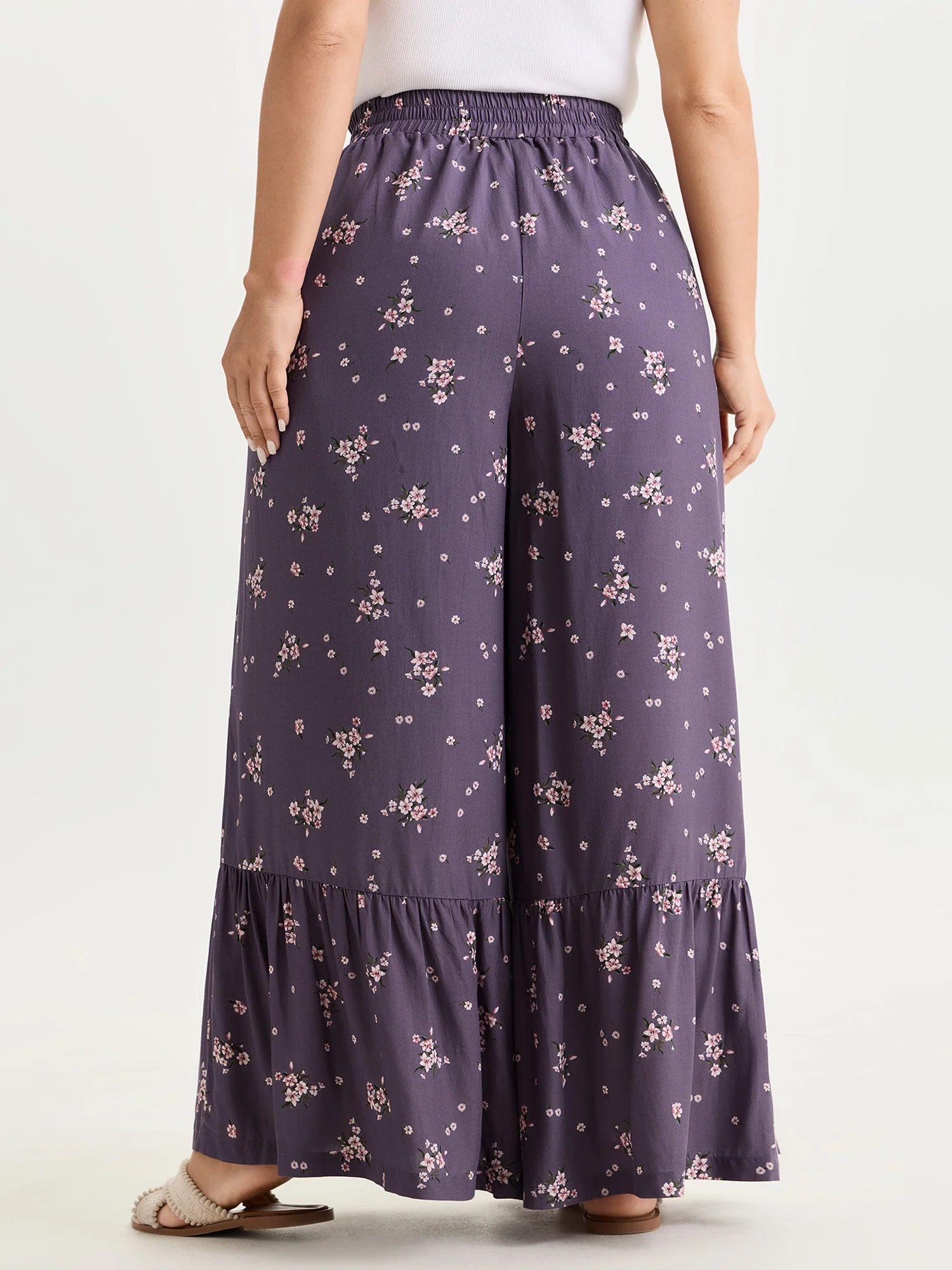 Floral Print Ruffled Hem Pants - Image 5