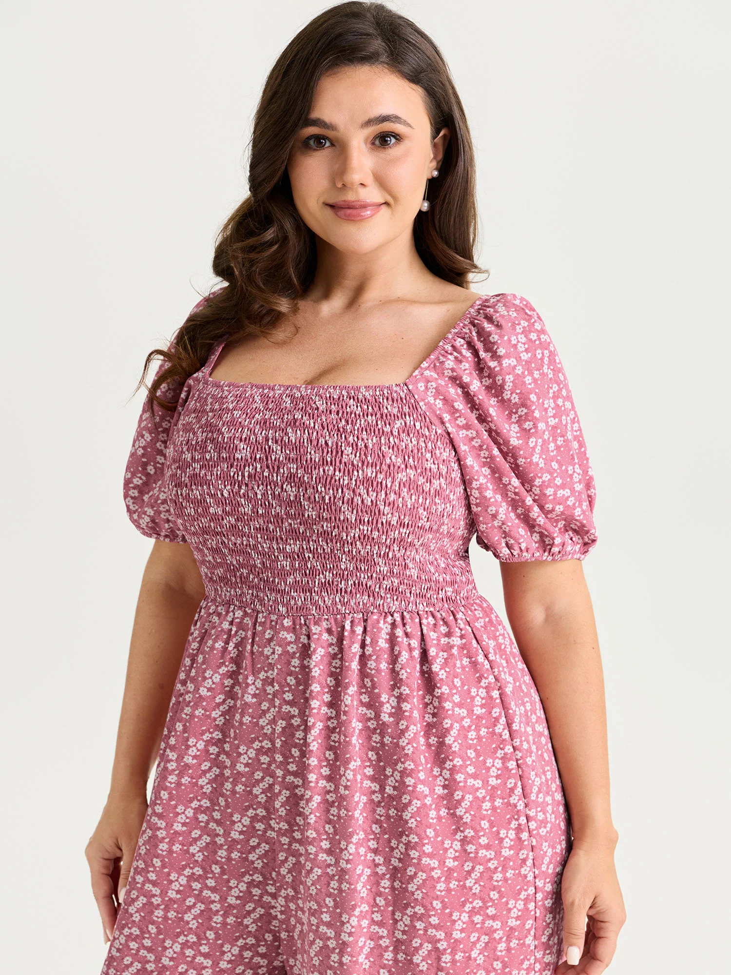 Floral Print Ruffled Hem Square Neckline Jumpsuit - Image 2