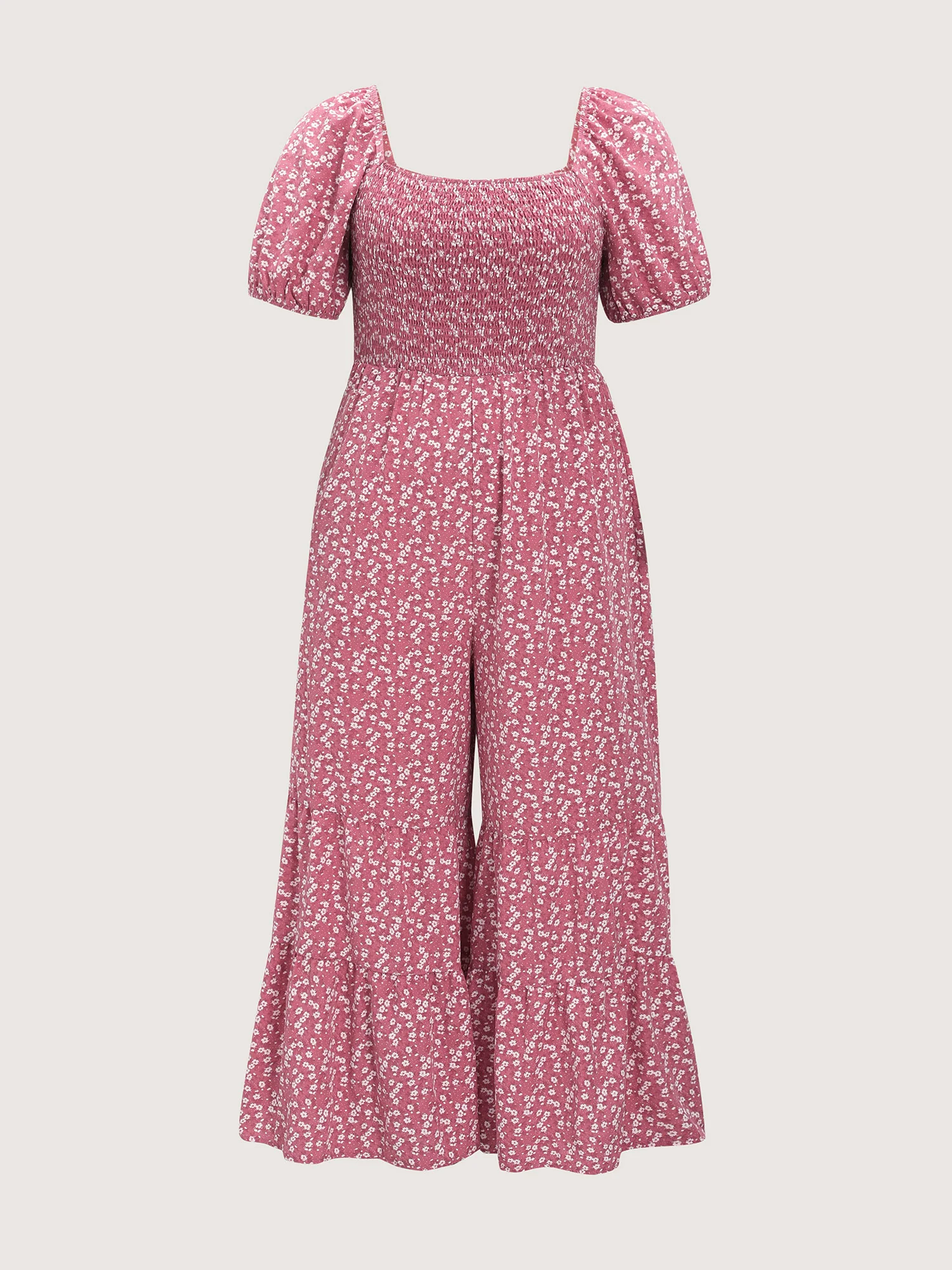 Floral Print Ruffled Hem Square Neckline Jumpsuit - Image 6