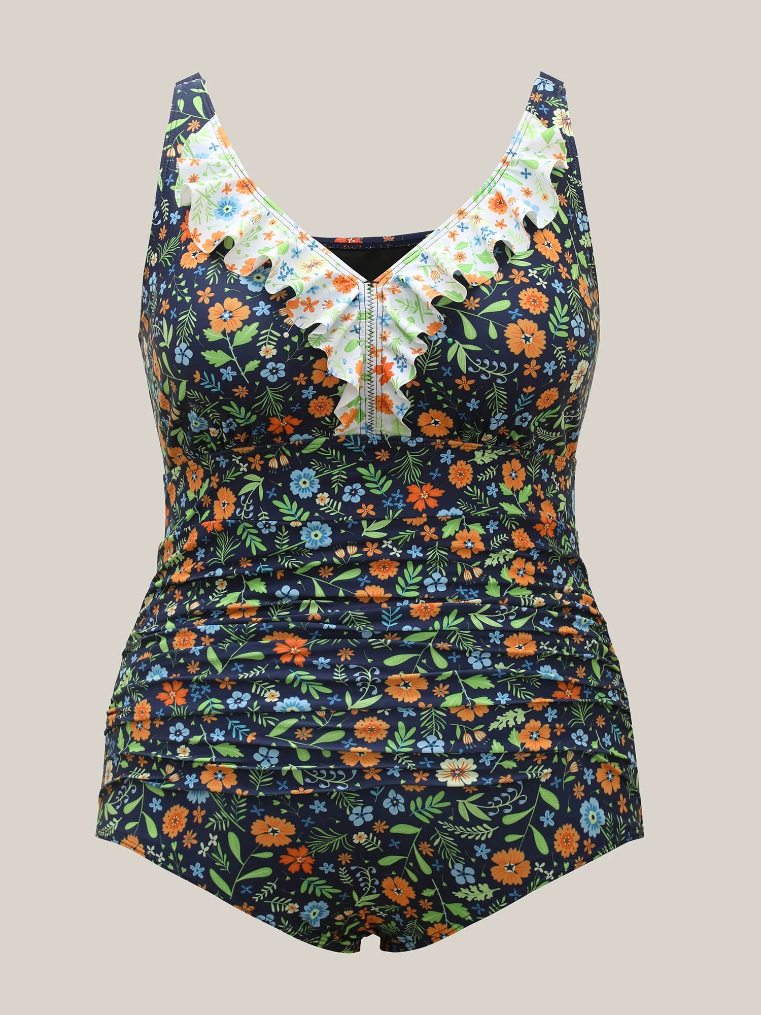 Floral Print Ruffled Lace One-Piece Swimsuit - Image 7