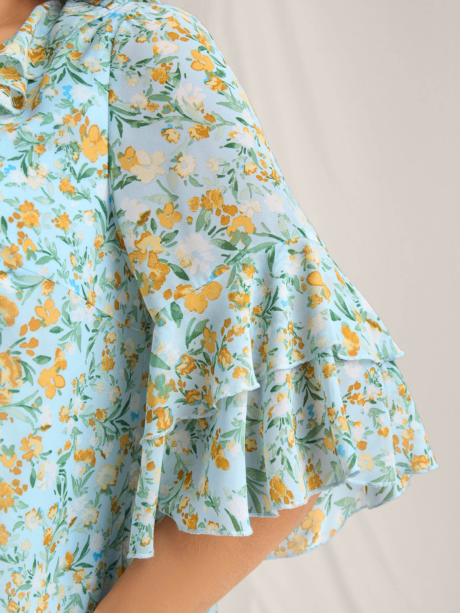 Floral Print Ruffled Layered Sleeve Blouse - Image 2