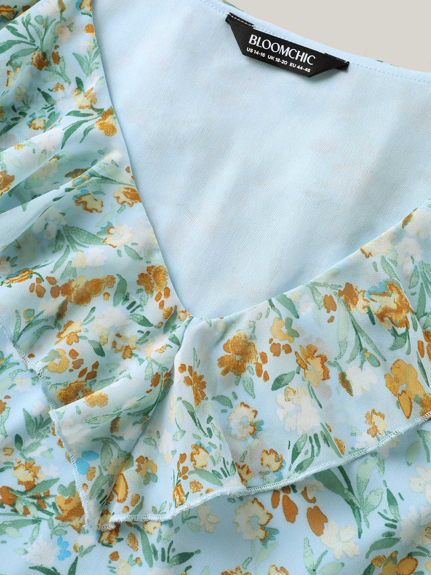 Floral Print Ruffled Layered Sleeve Blouse - Image 5
