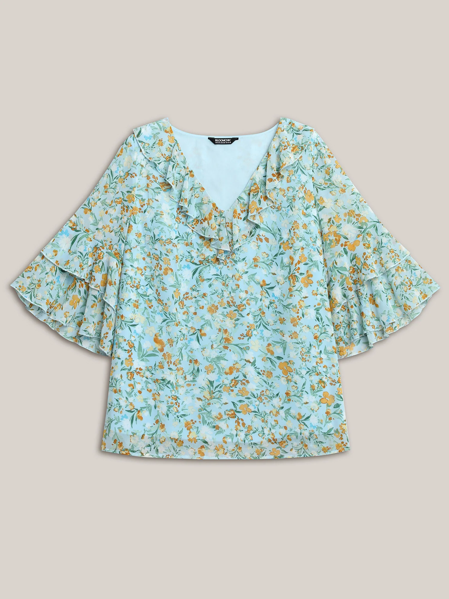 Floral Print Ruffled Layered Sleeve Blouse - Image 7