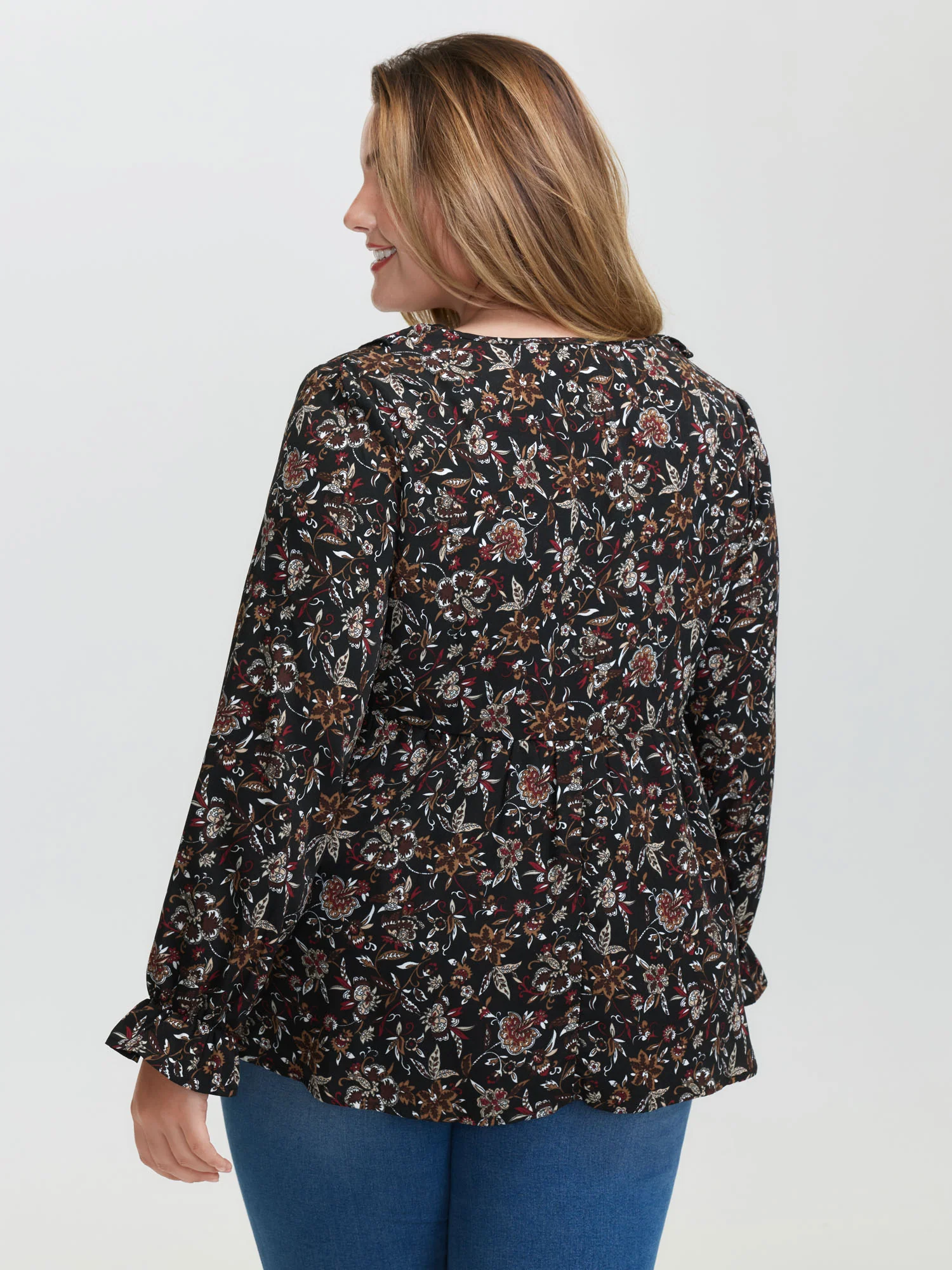 Floral Print Ruffled Neck Blouse - Image 4