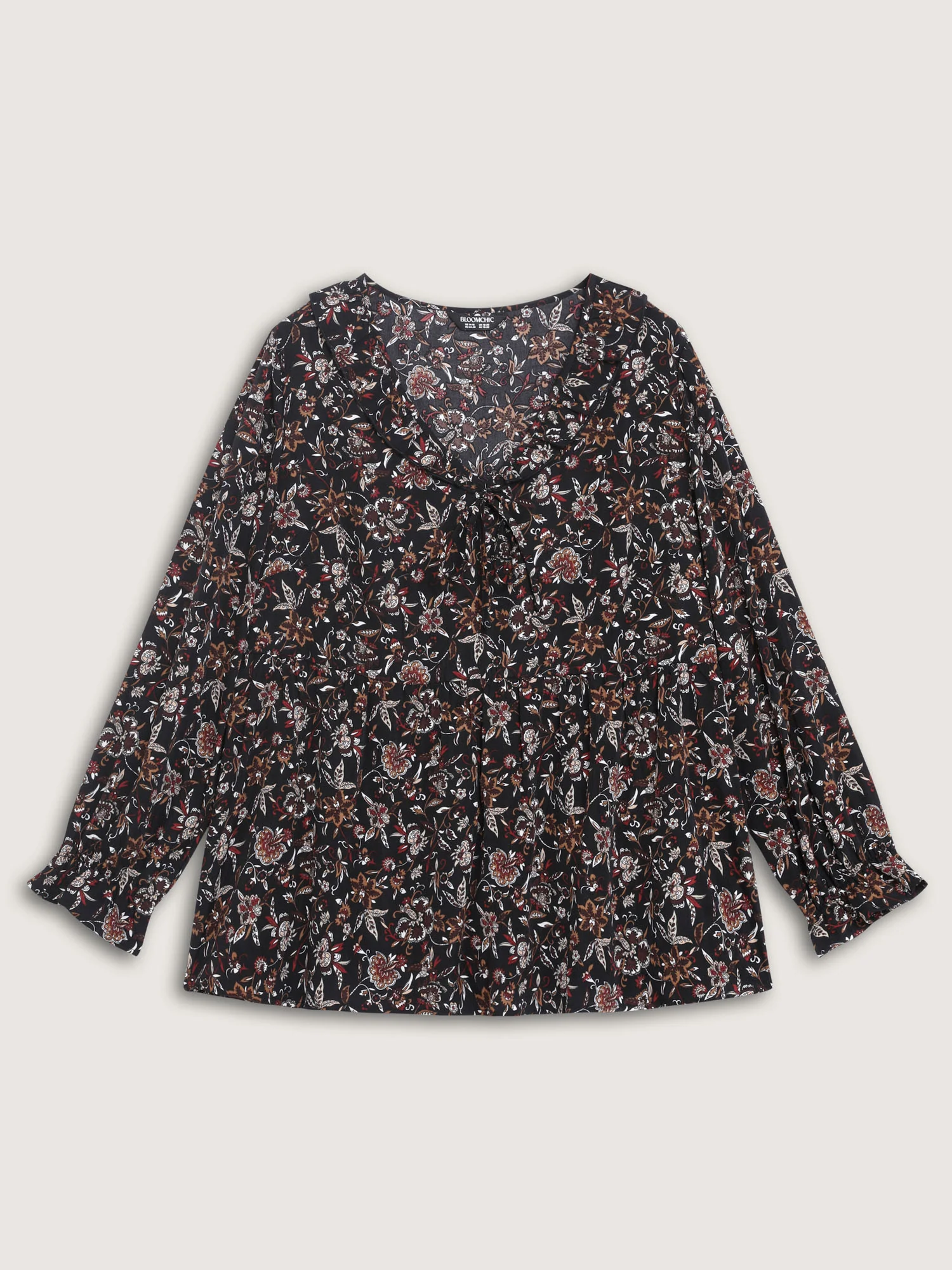 Floral Print Ruffled Neck Blouse - Image 7