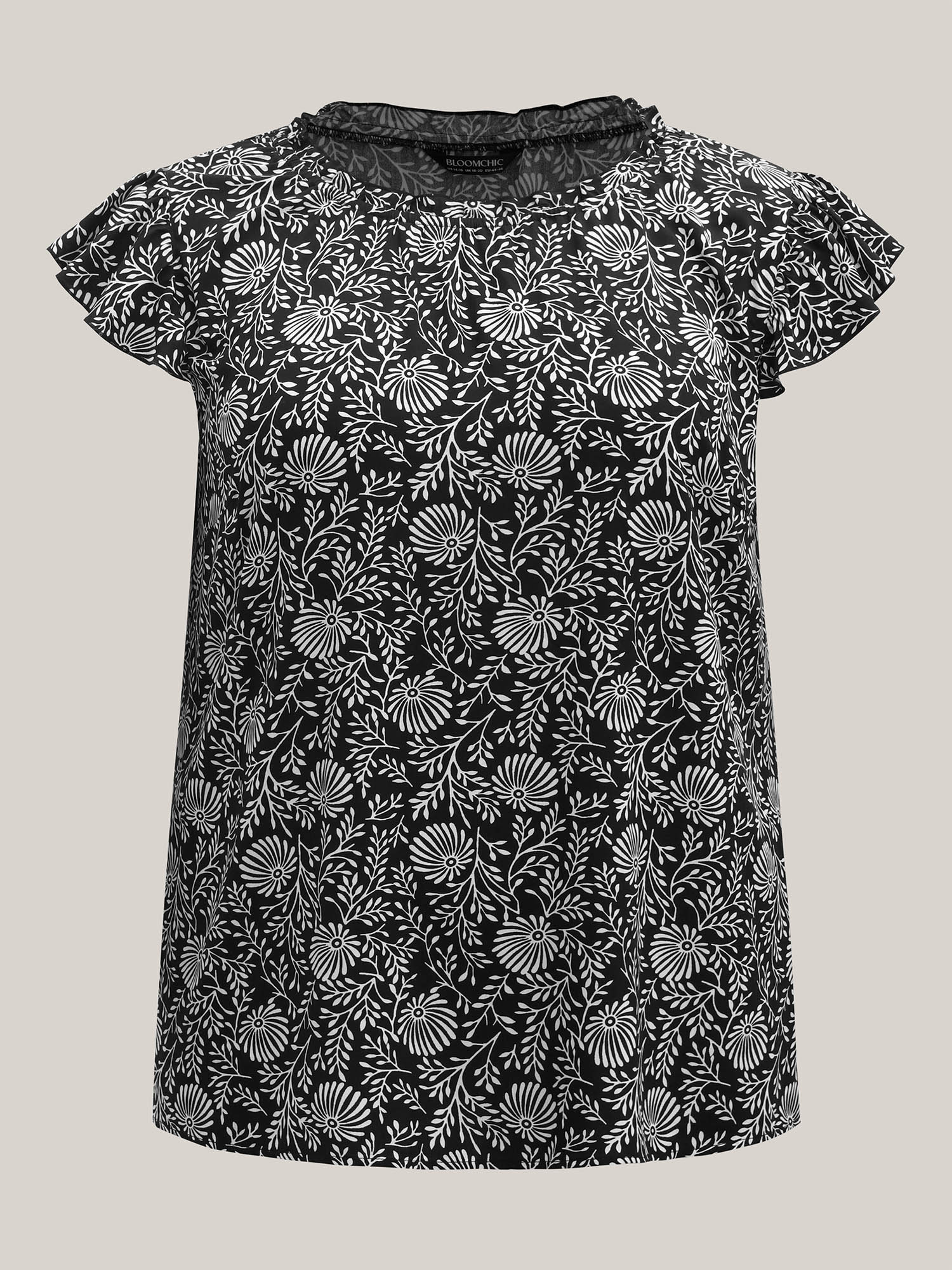 Floral Print Ruffled Neck Blouse - Image 7