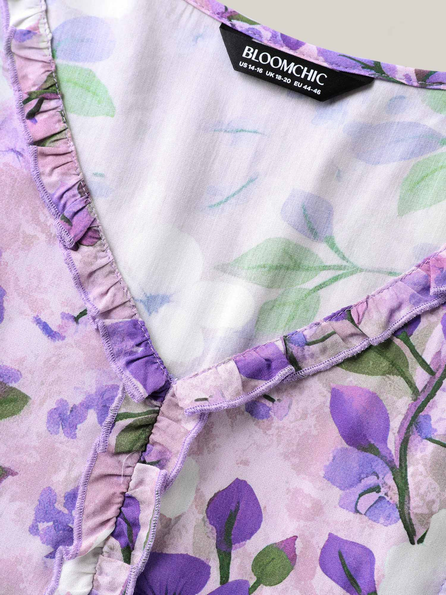 Floral Print Ruffled Neck Pockets Midi Dress - Image 6
