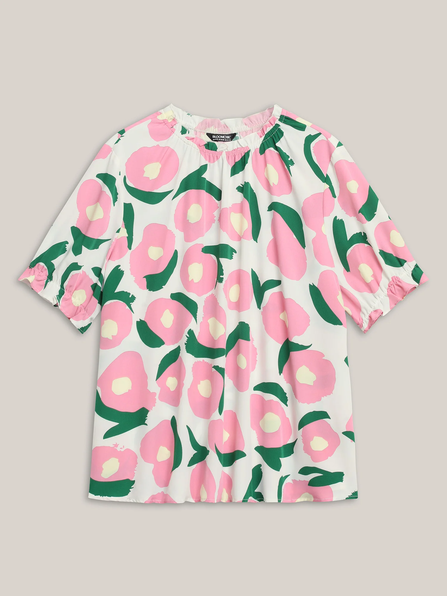 Floral Print Ruffled Neck Puffy Sleeve Blouse - Image 5