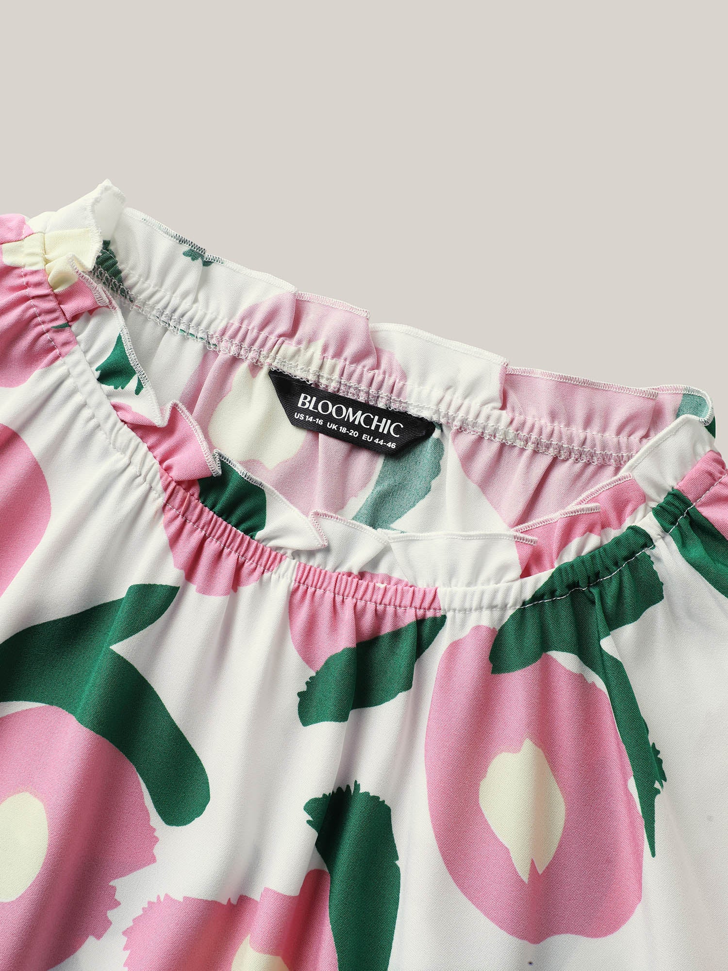Floral Print Ruffled Neck Puffy Sleeve Blouse - Image 6