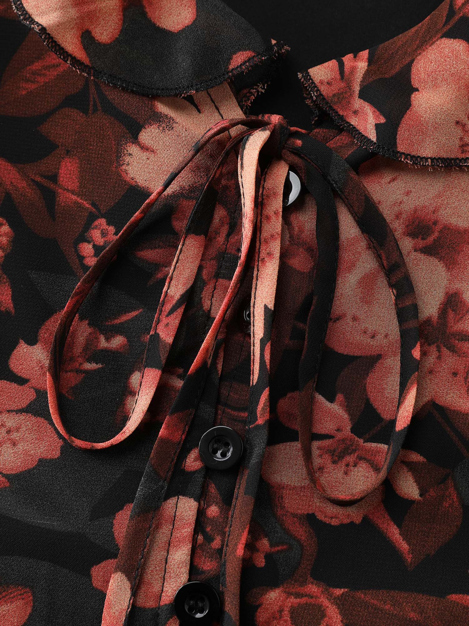 Floral Print Ruffled Neckline Blouse - Image 5