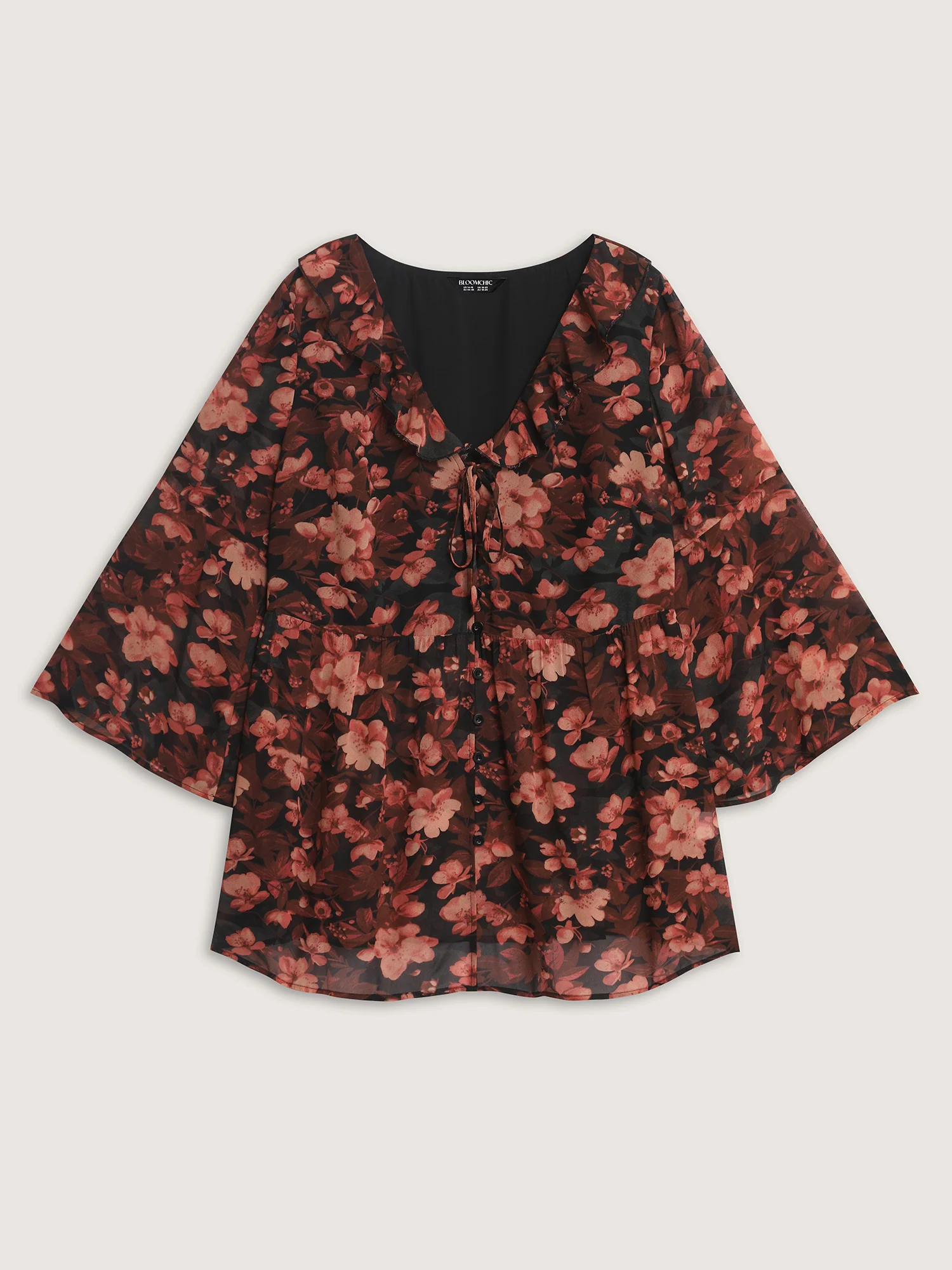 Floral Print Ruffled Neckline Blouse - Image 6