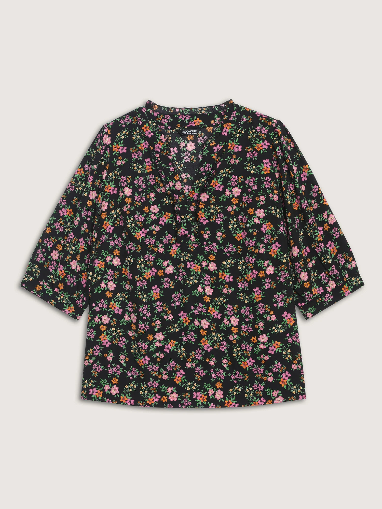 Floral Print Ruffled Neckline Flowy Blouse - Image 7
