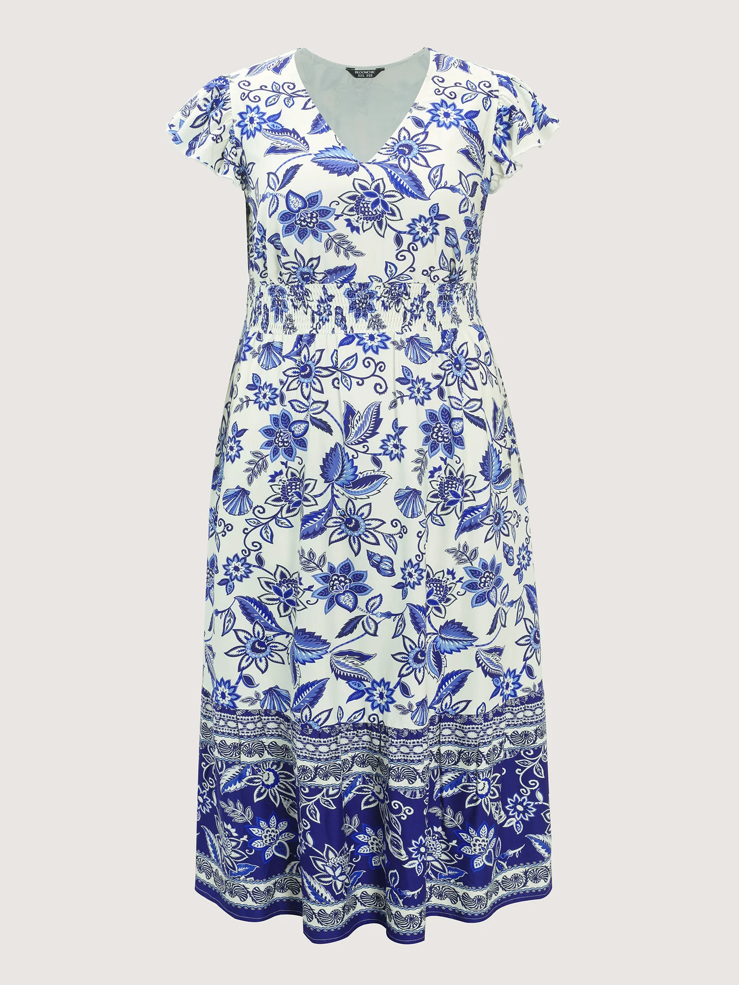 Floral Print Ruffled Sleeve Embroidered Midi Dress - Image 7