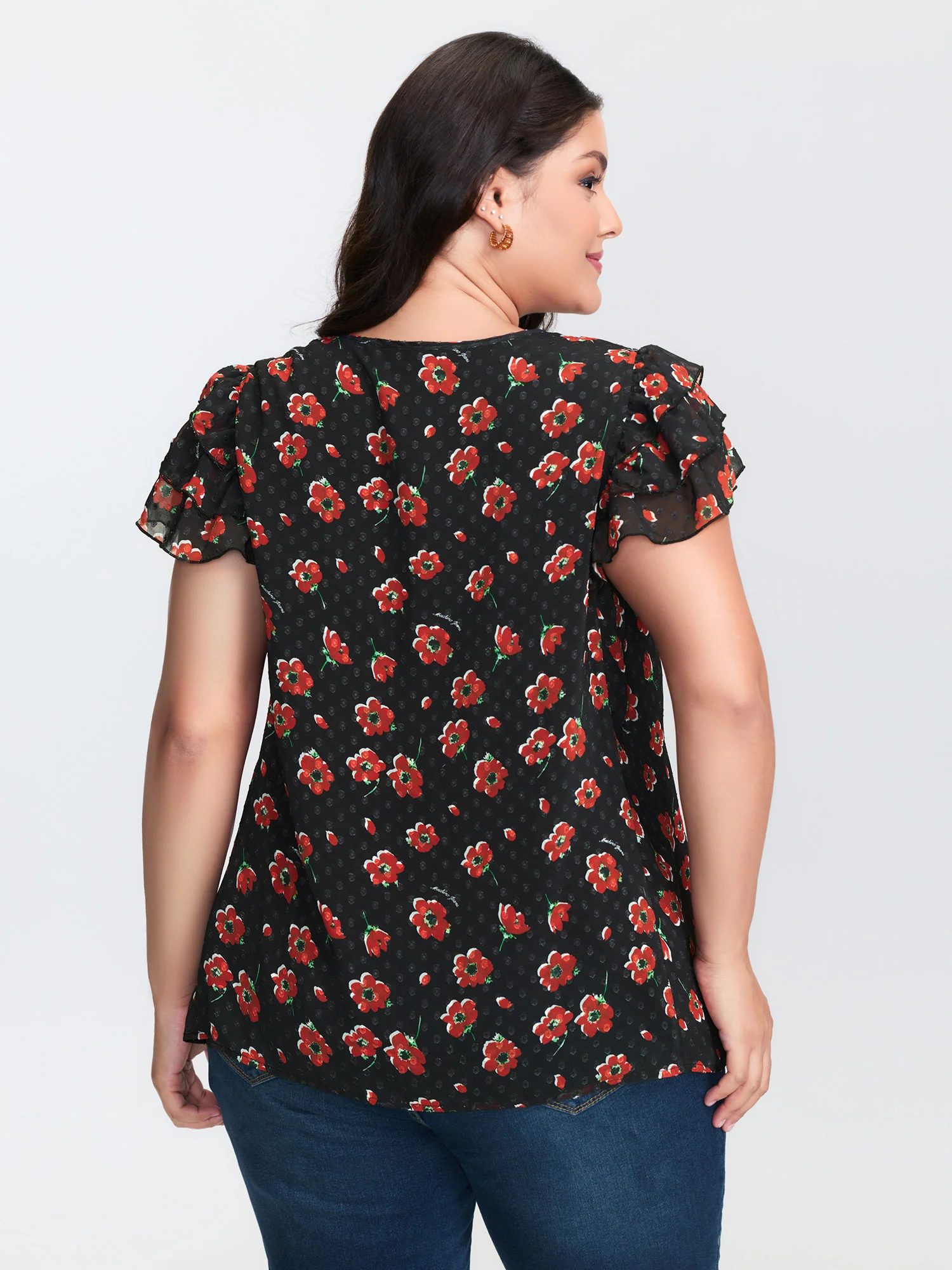 Floral Print Ruffled Sleeve Textured Blouse - Image 4