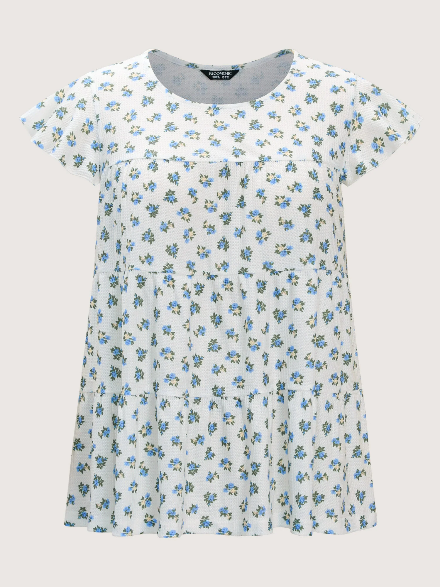 Floral Print Ruffled Sleeve Tiered Knit Top - Image 7