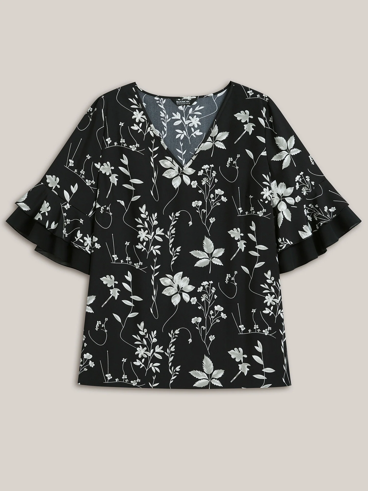 Floral Print Ruffled V-Neck Shirt - Image 8