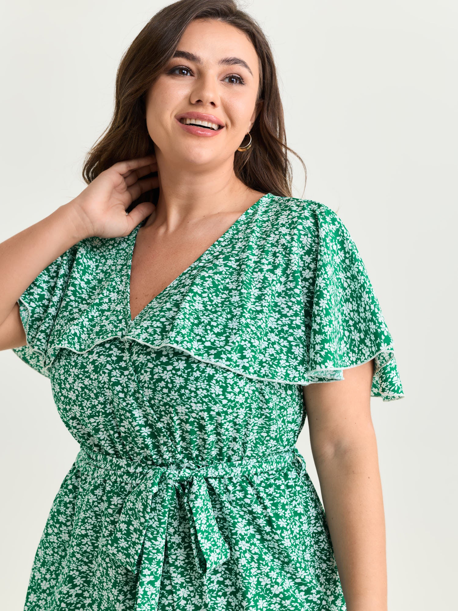 Floral Print Ruffled Wrap Hem Romper - Image 2