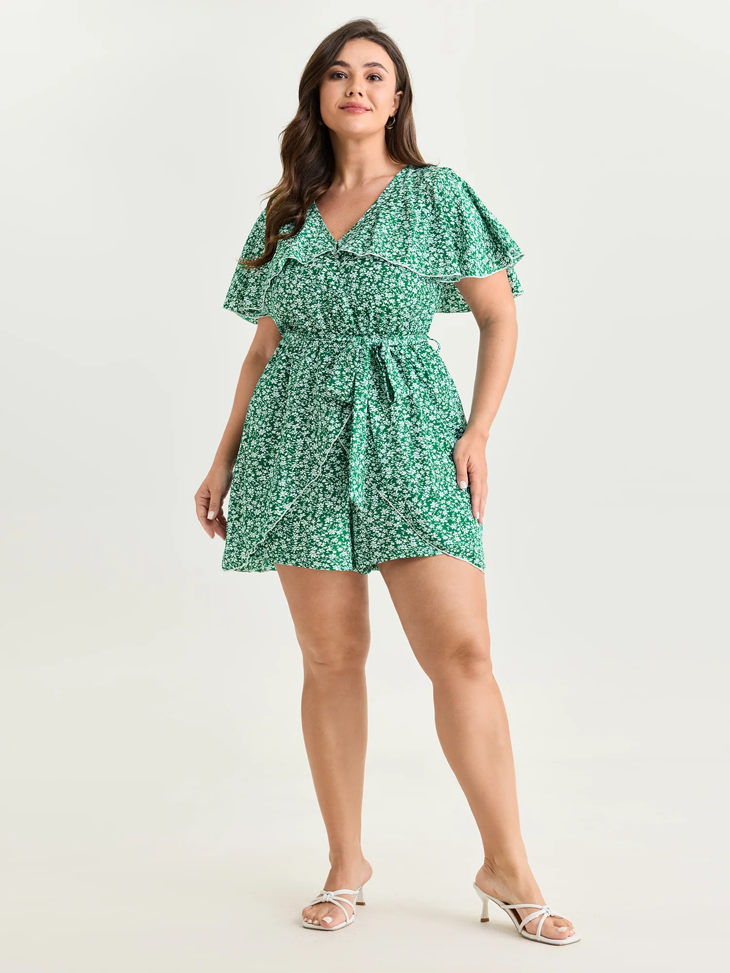 Floral Print Ruffled Wrap Hem Romper - Image 3