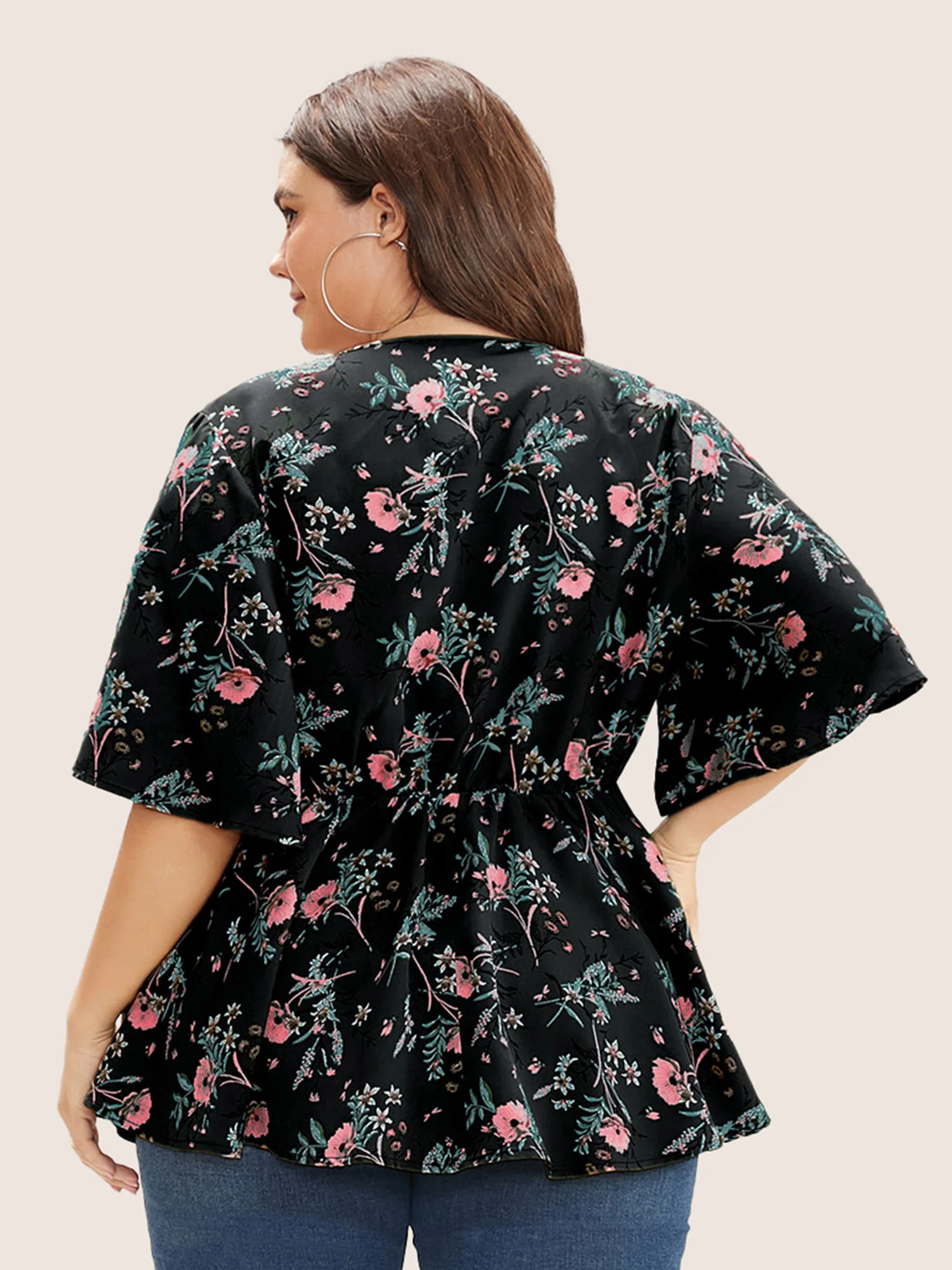 Floral Print Ruffles Surplice Neck Blouse - Image 11